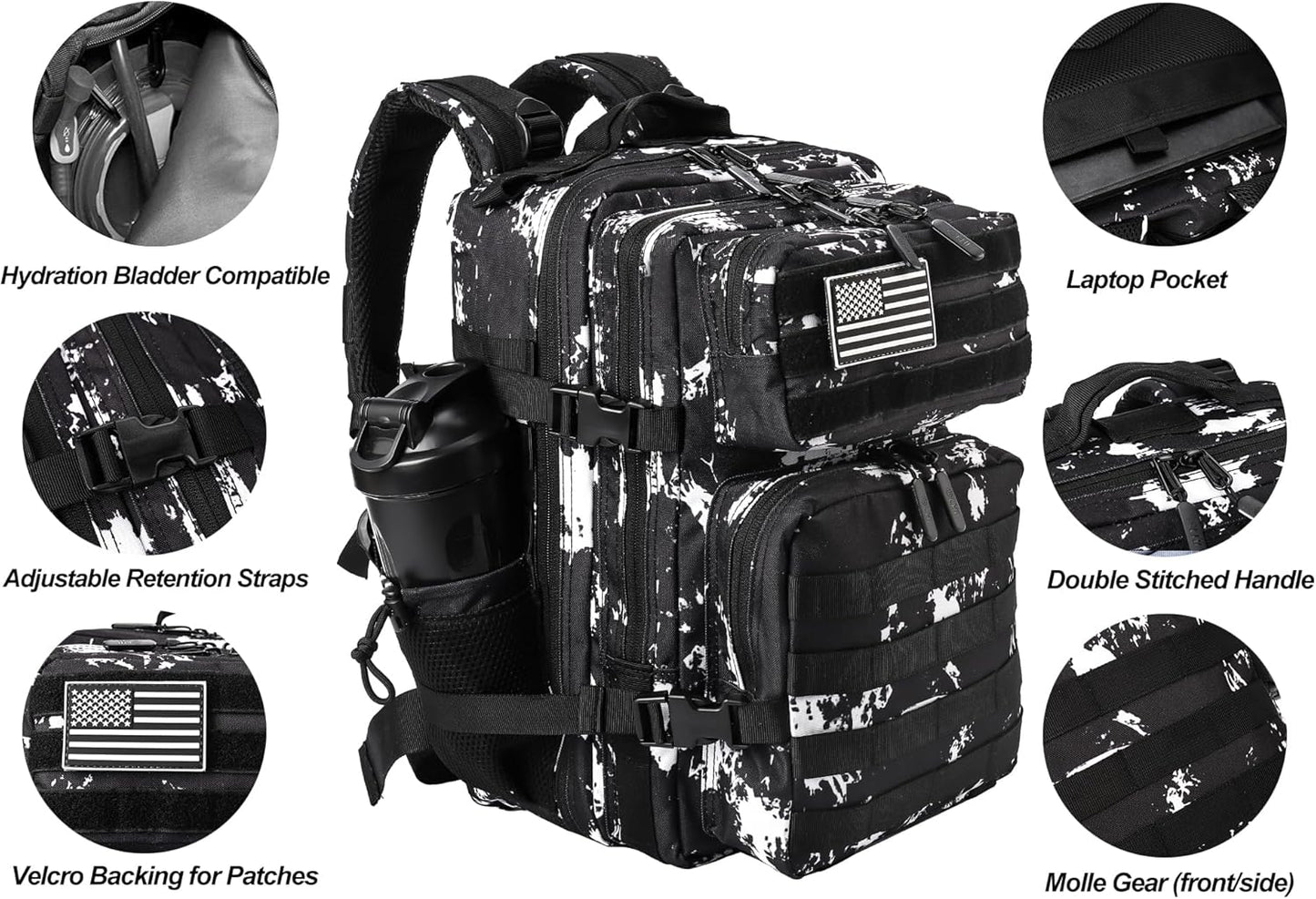 LHI Tactical Military Backpack for Men and Women 25L/35L Army Assault Pack Bag Small Rucksack with Bottle Holder