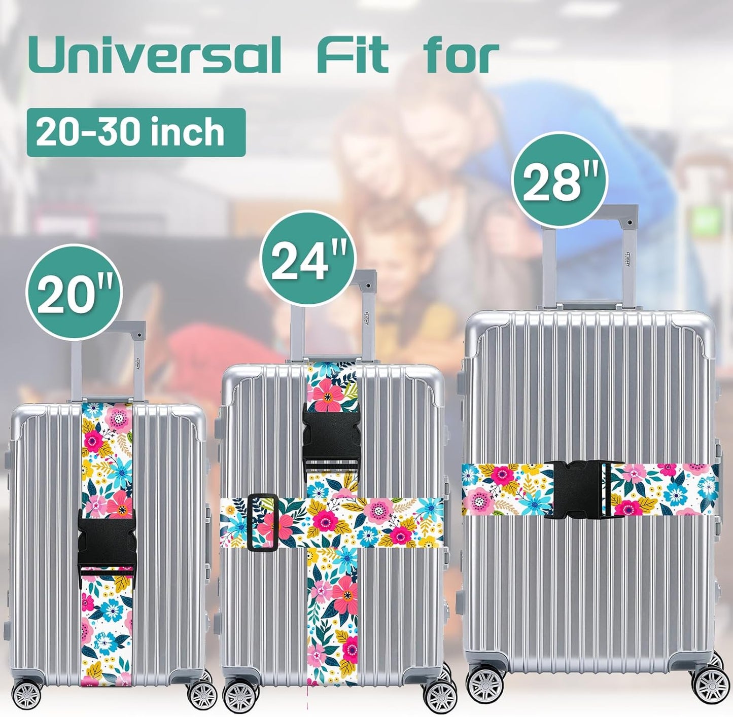 Slohif Luggage Straps for Suitcases Travel Belt Accessories Luggage Connector Identifiers 2 Pack Over Handle with Buckle Unique Nylon Adjustable Strap for Sleeping Bag Car Seat Vector Floral