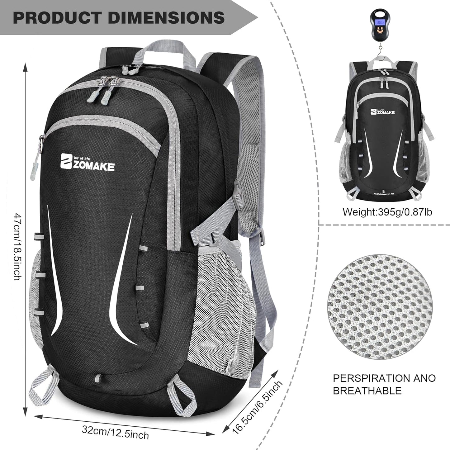 ZOMAKE Lightweight Packable Backpack 35L, Foldable Backpacks Water Resistant Collapsible Light