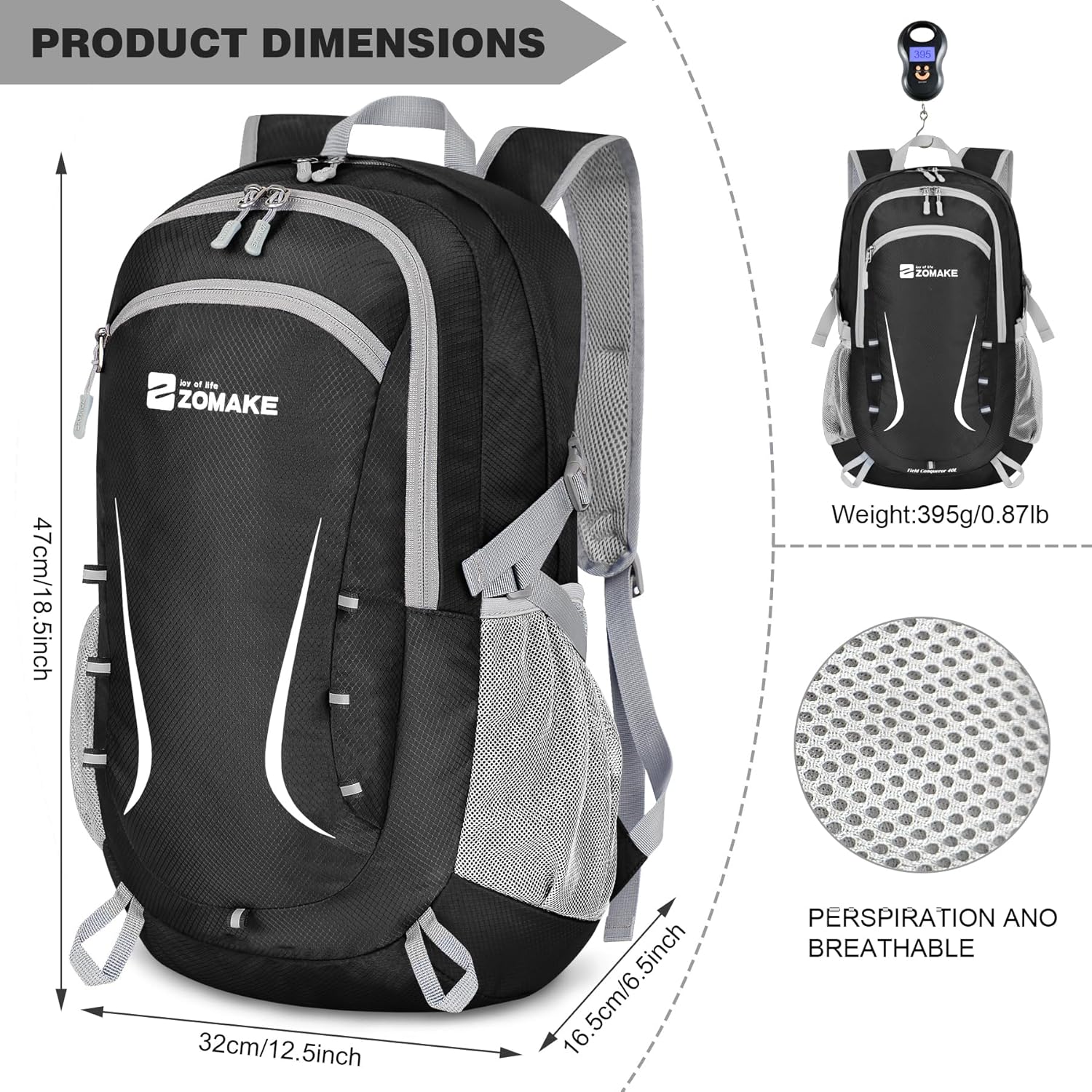 ZOMAKE Lightweight Packable Backpack 35L, Foldable Backpacks Water Resistant Collapsible Light
