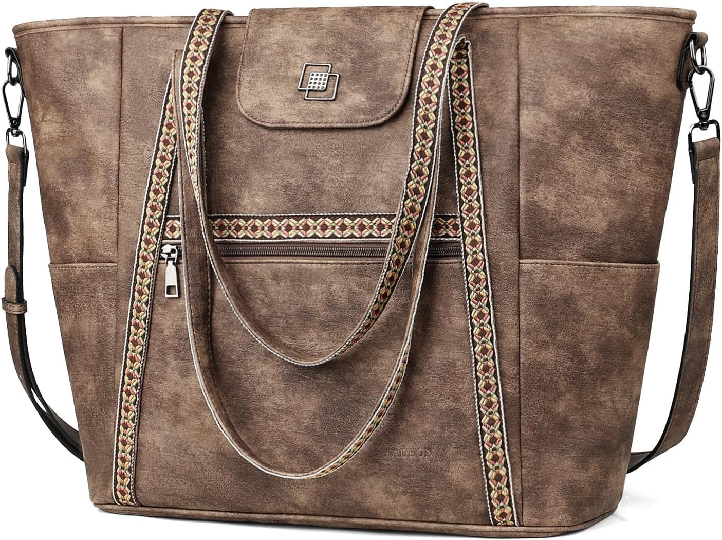 FADEON Large Laptop Tote Bag for Women Designer Leather Laptop Bag Fashion Travel Backpack Purse