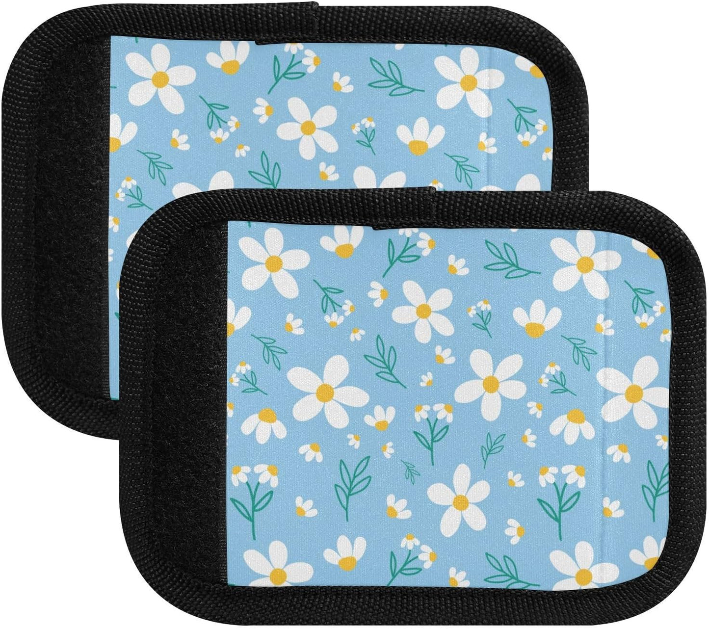 2 PC Luggage Handle Wrap Luggage Handle Covers Tags for Suitcase Bags Travel Luggage Handle Identifier Gripper Cute Flowers Blue