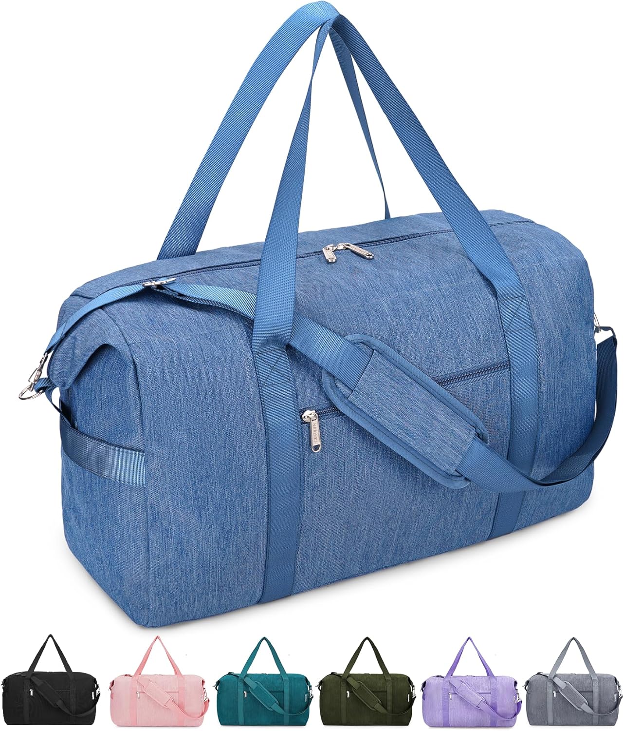 Narwey Carry on luaggage 22x14x9 Airlines Approved Foldable Carry on Bag Travel Duffel Packable Duffle with Wet Pocket Overnight for Women and Men 40L (Navy Blue)