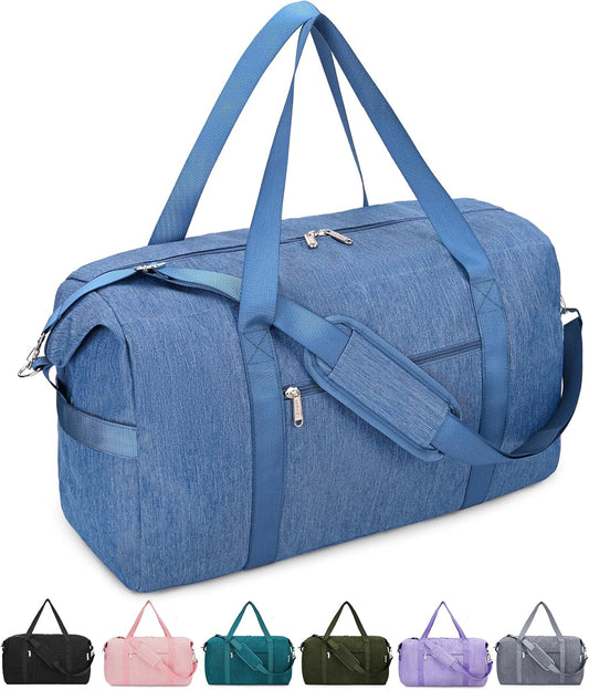 Narwey Carry on luaggage 22x14x9 Airlines Approved Foldable Carry on Bag Travel Duffel Packable Duffle with Wet Pocket Overnight for Women and Men 40L (Navy Blue)