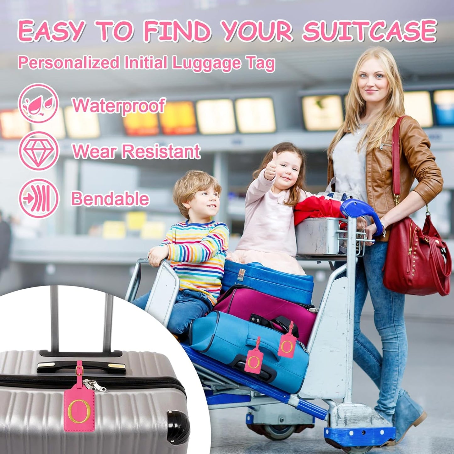 Initial Letter Luggage Tags for Suitcases, Personalized Embroidered Letter Luggage Bag Suitcase