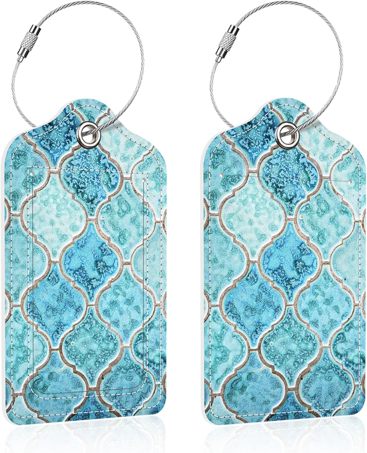 Luggage Tags for Suitcase,2 Pack Turquoise Luggage Tag,PU Leather Id Label Luggage Tags with Stainless Steel Loop and Privacy Cover for Women Men Teens Travel