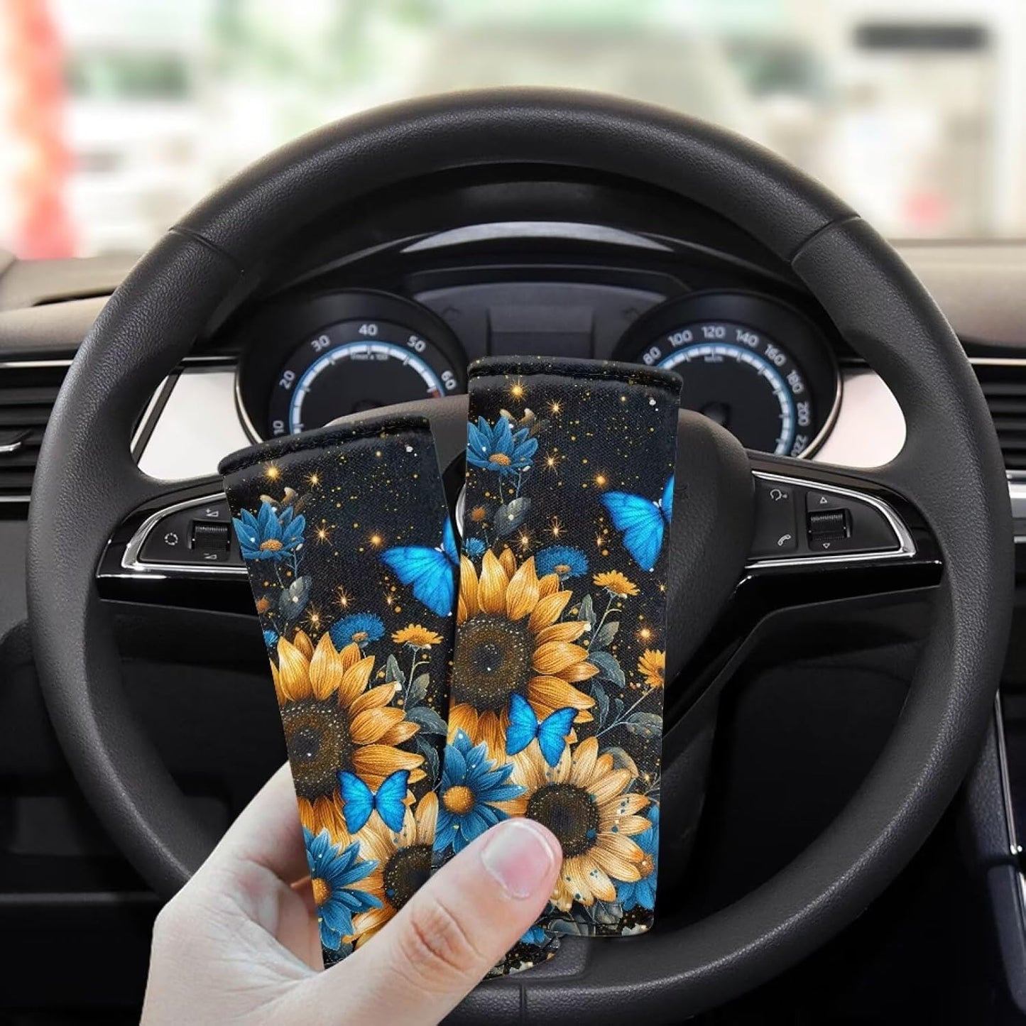Sunflower Luggage Handle Wraps Butterfly Set of 2 Pcs Suitcase Protection Sleeve Cover for Women Men Luggage ID Tags Portable Travel Accessories