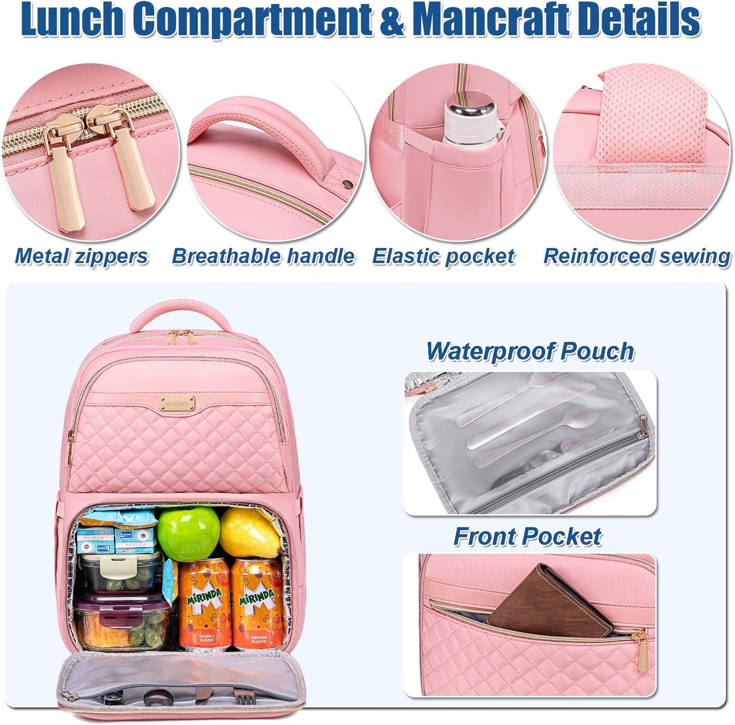 Weitars Lunch Backpack, Insulated Cooler Backpack 15.6 Inch Laptop Backpack For Women Men For Women Nurses Teacher Gifts for College Work Beach Camping Picnics Travel