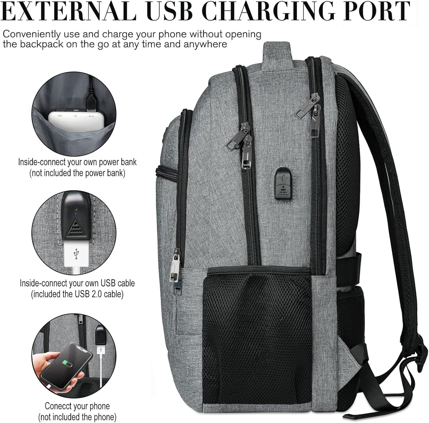 Travel Laptop Backpack, Backpacks for School College Teens, Business Anti Theft Slim Sturdy Backpack for Woman and Men with USB Charging Port, Adult Computer Work Backpack for 17 IN Laptop, Grey