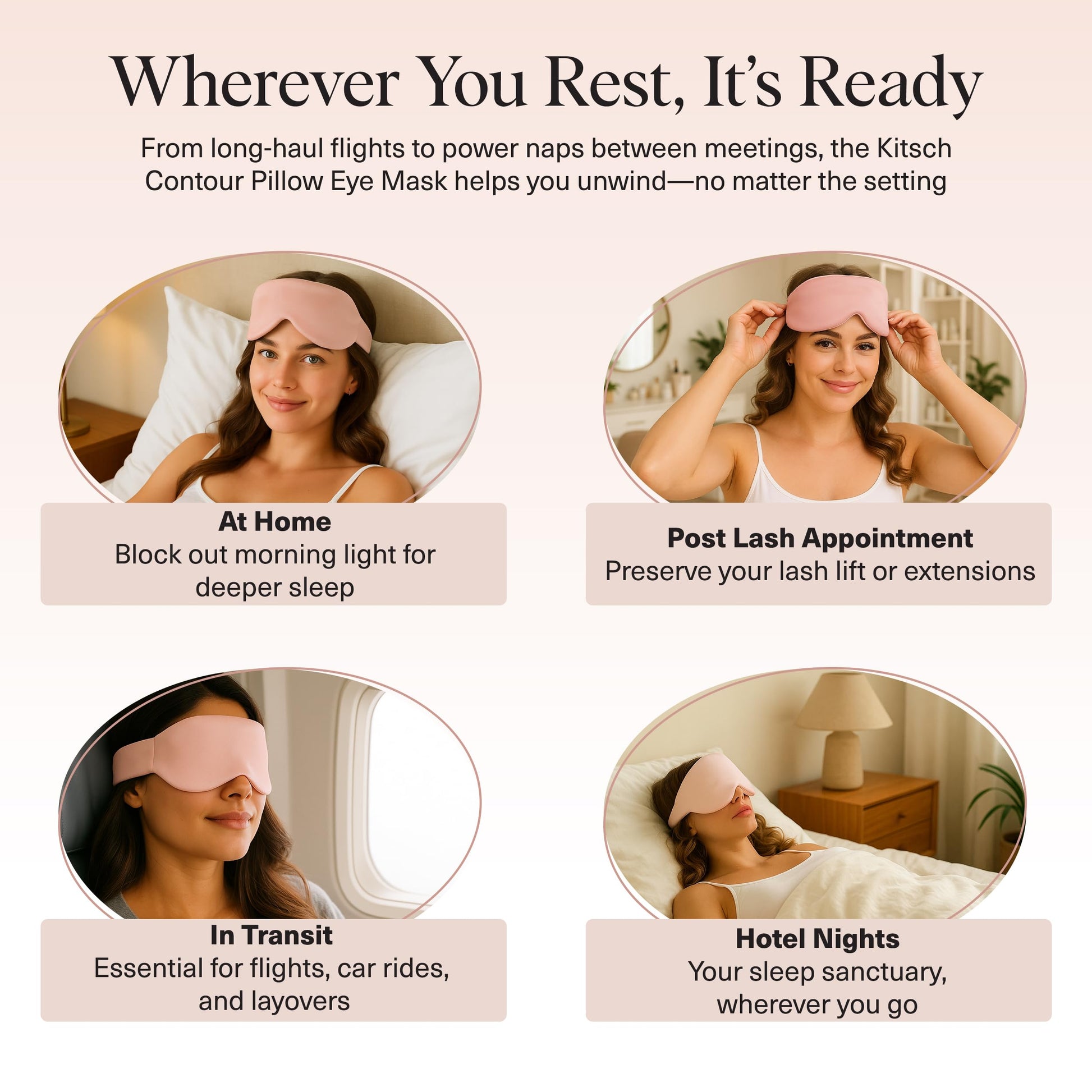 Kitsch Contour Satin Sleep Mask | Eye Masks for Sleep - Blush
