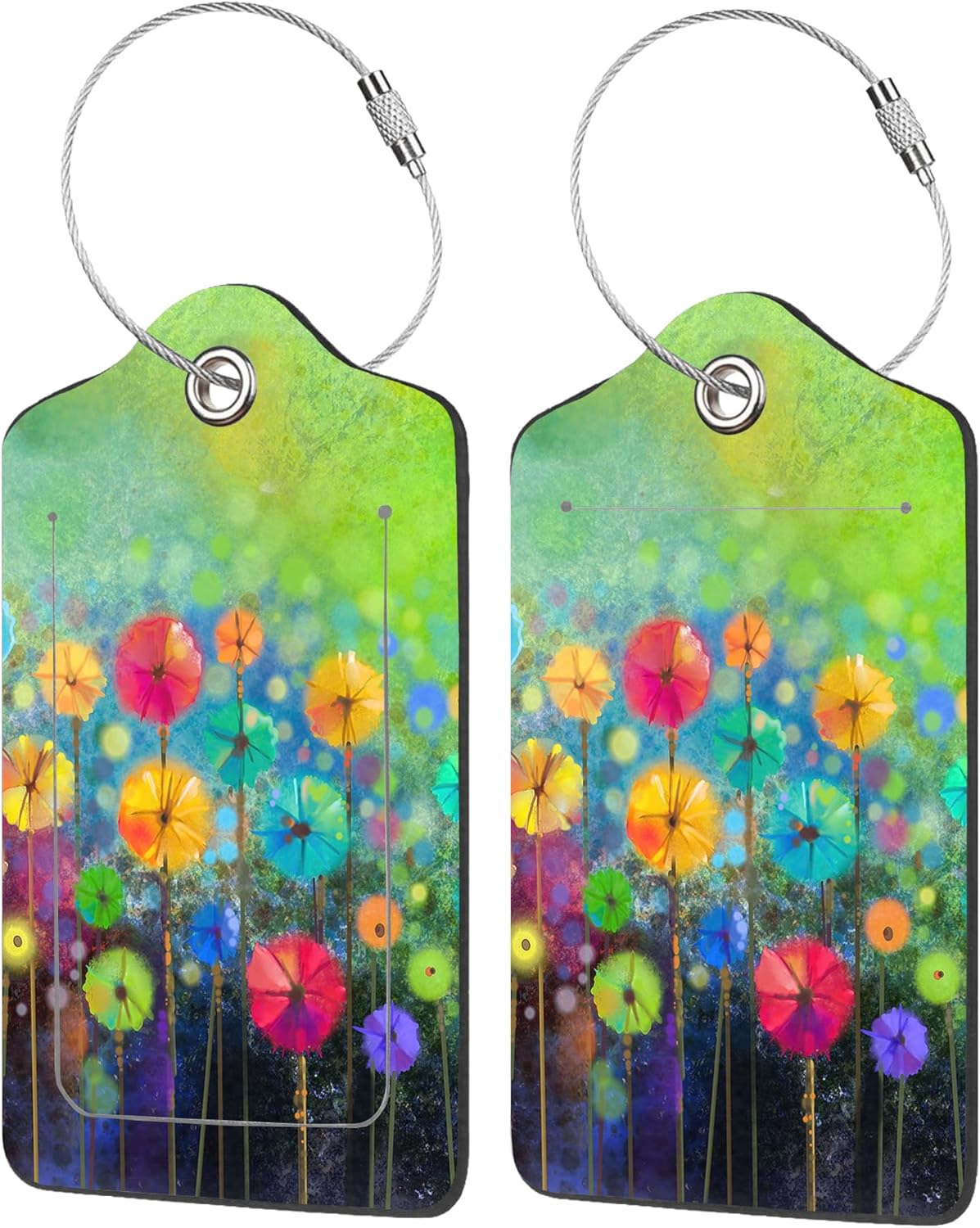 2 Pack Luggage Tags for Suitcases,Abstract Floral Watercolor Painting Luggage Tag,PU Leather Id Label Luggage Tags with Stainless Steel Loop and Privacy Cover for Women Men Teens Travel