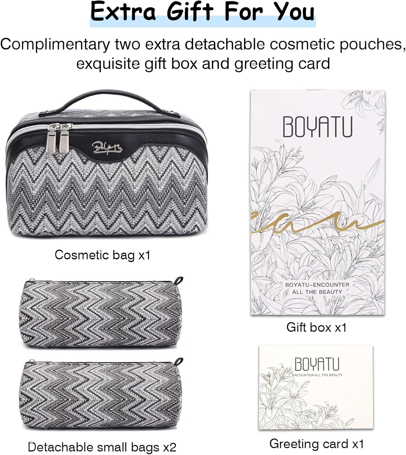 BOYATU Travel Makeup Bag for Women: Western Boho Make up Bag Set of 3 - Large Capacity Vegan