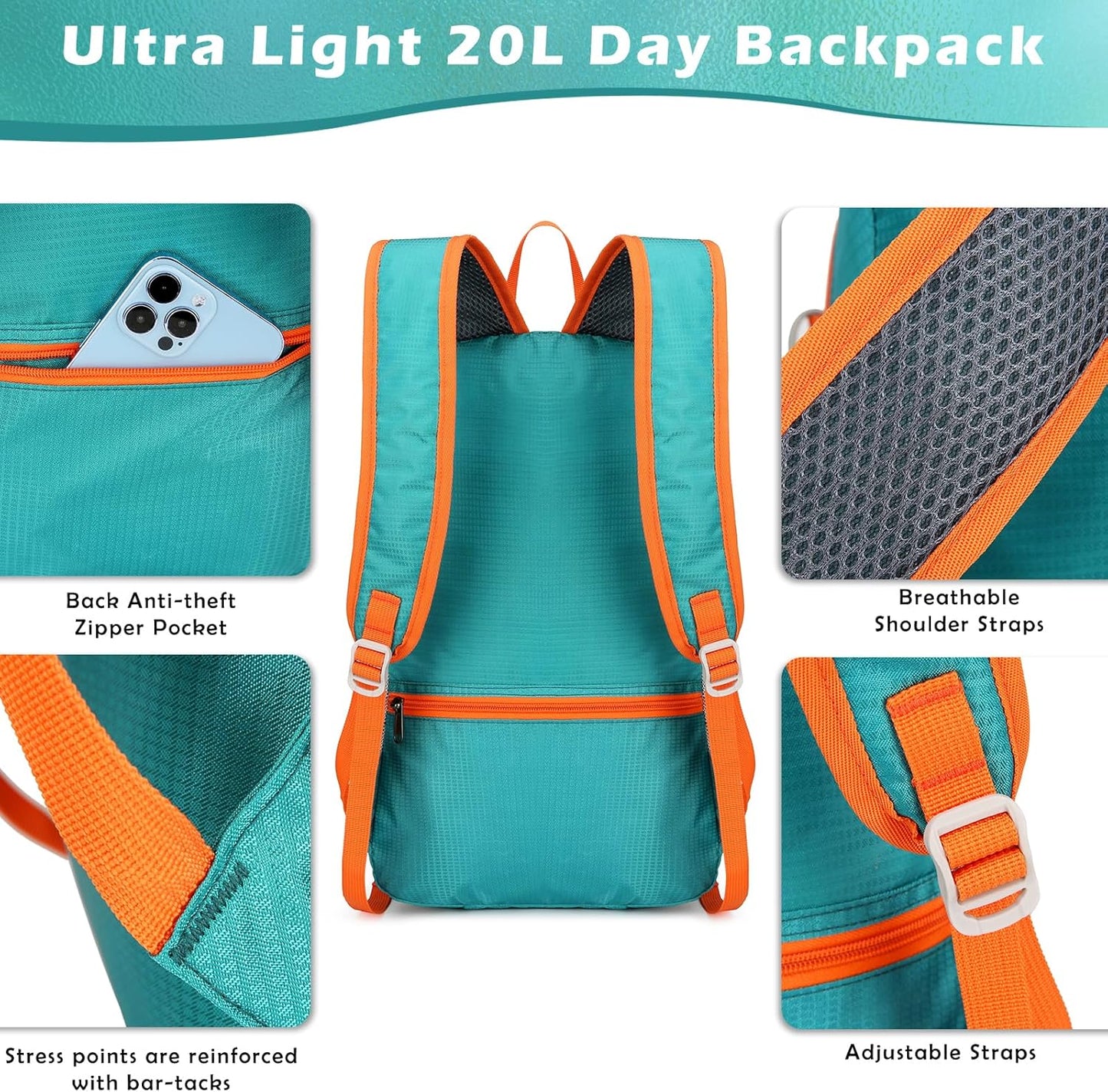 20L Small Hiking Backpack, Lightweight Foldable Daypack Water-resistant Travel Camping Packable Backpack