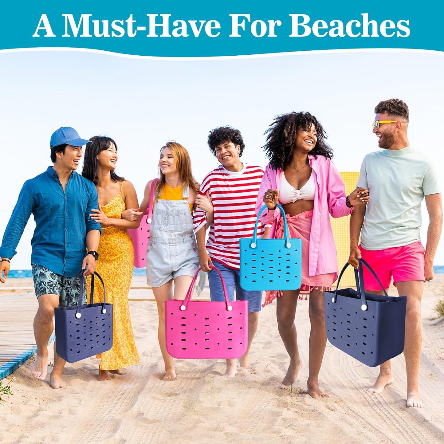 Medium Rubber Beach Bag for Men & Women, Large Capacity Rubber Travel Tote Bag for the Beach Boat