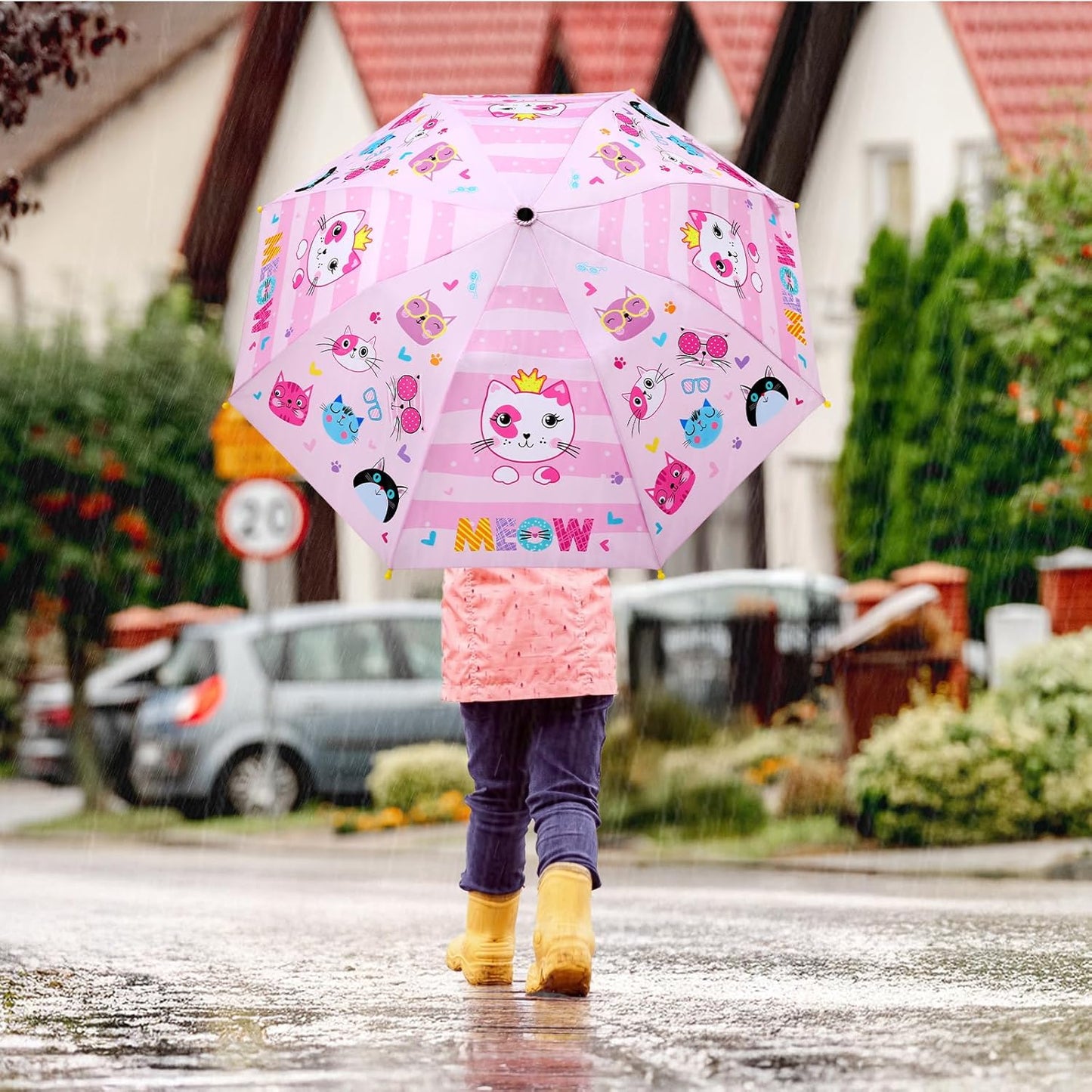 Kids Umbrella, Safety Windproof Umbrella with Easy-Grip Hook Handle for Toddler Girls and Boys