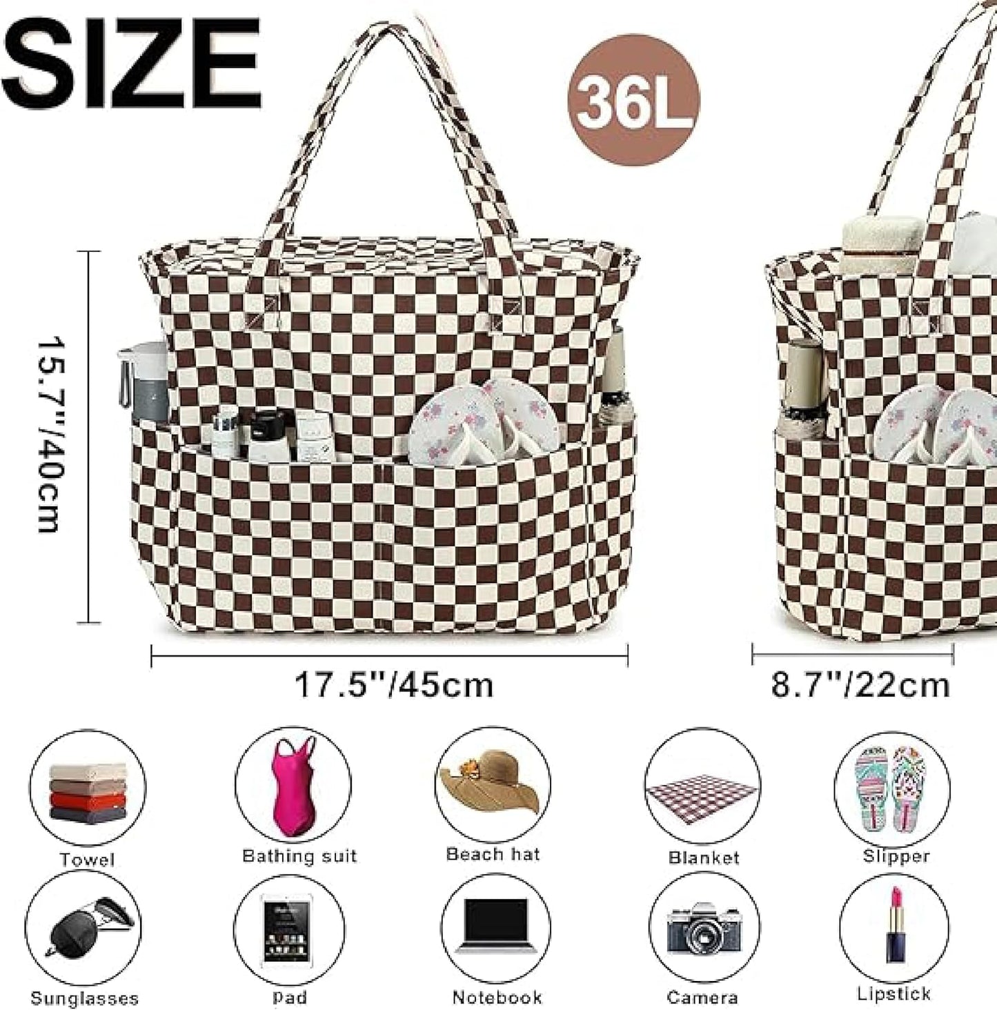 Bluboon Waterproof Beach Tote Pool Bags for Women Ladies Extra Large Carry On Bag With Wet Compartment for Weekender Travel