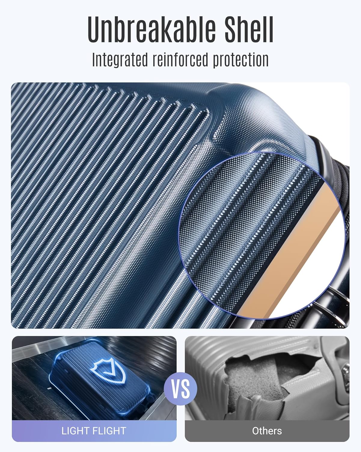 LIGHT FLIGHT Luggage Sets, Durable Hard Shell 3 Piece Set Suitcase with Spinner Wheels, Hardside Lightweight Luggage set with TSA Lock, Large Travel Luggage Set (20" 24" 28"), Royal Blue