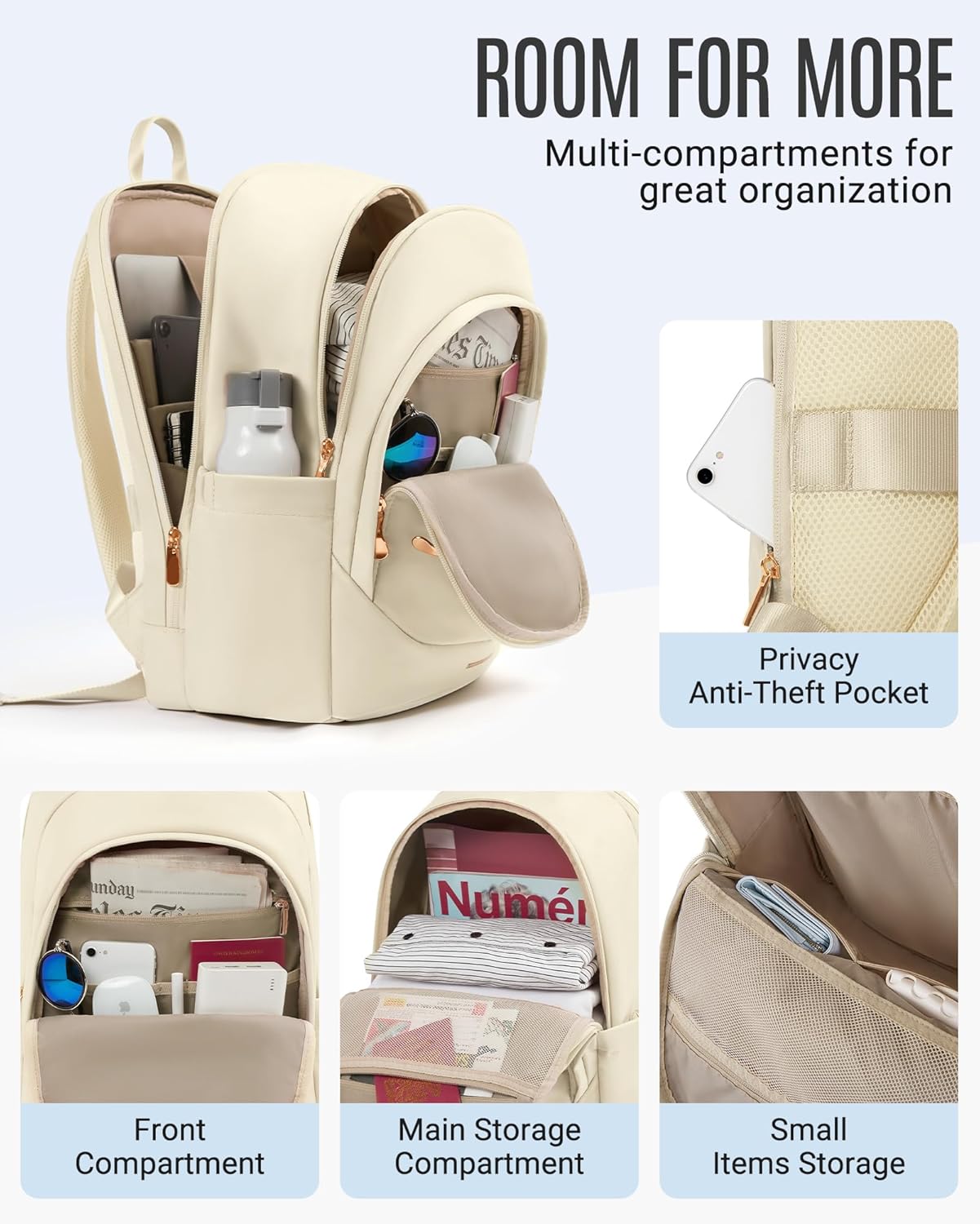 LIGHT FLIGHT Travel Laptop Backpack for Women, 15.6 Inch Backpack with USB Charging Hole, Water