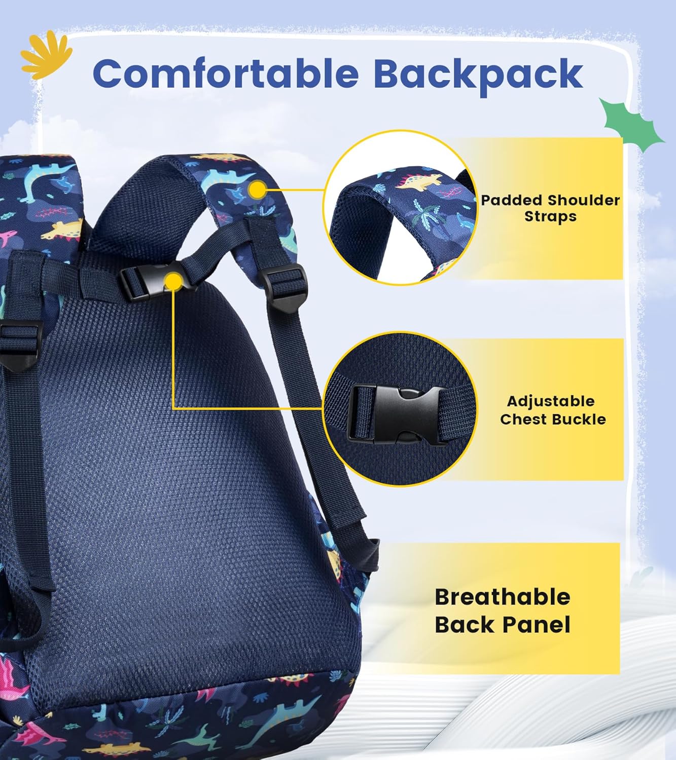 Vorspack Toddler Backpack for Boys - 12 Inch Kids Backpack for Boys Ages 3-4, Cute Dinosaur Bookbag School Bags for Kindergarten, Preschool - Blue