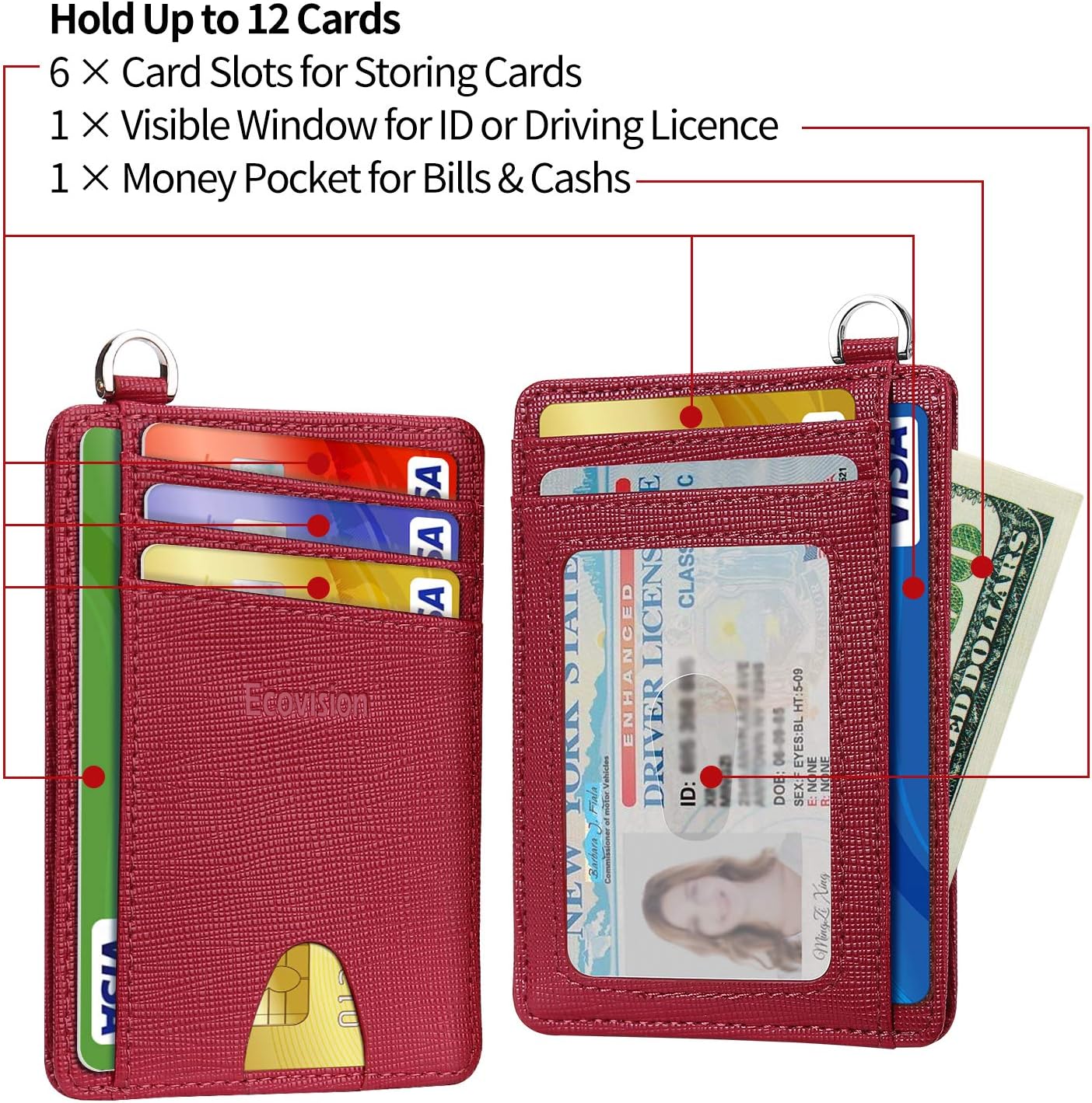EcoVision Slim Minimalist Front Pocket Wallet, RFID Blocking Credit Card Holder Wallet with Detachable D-Shackle for Men Women