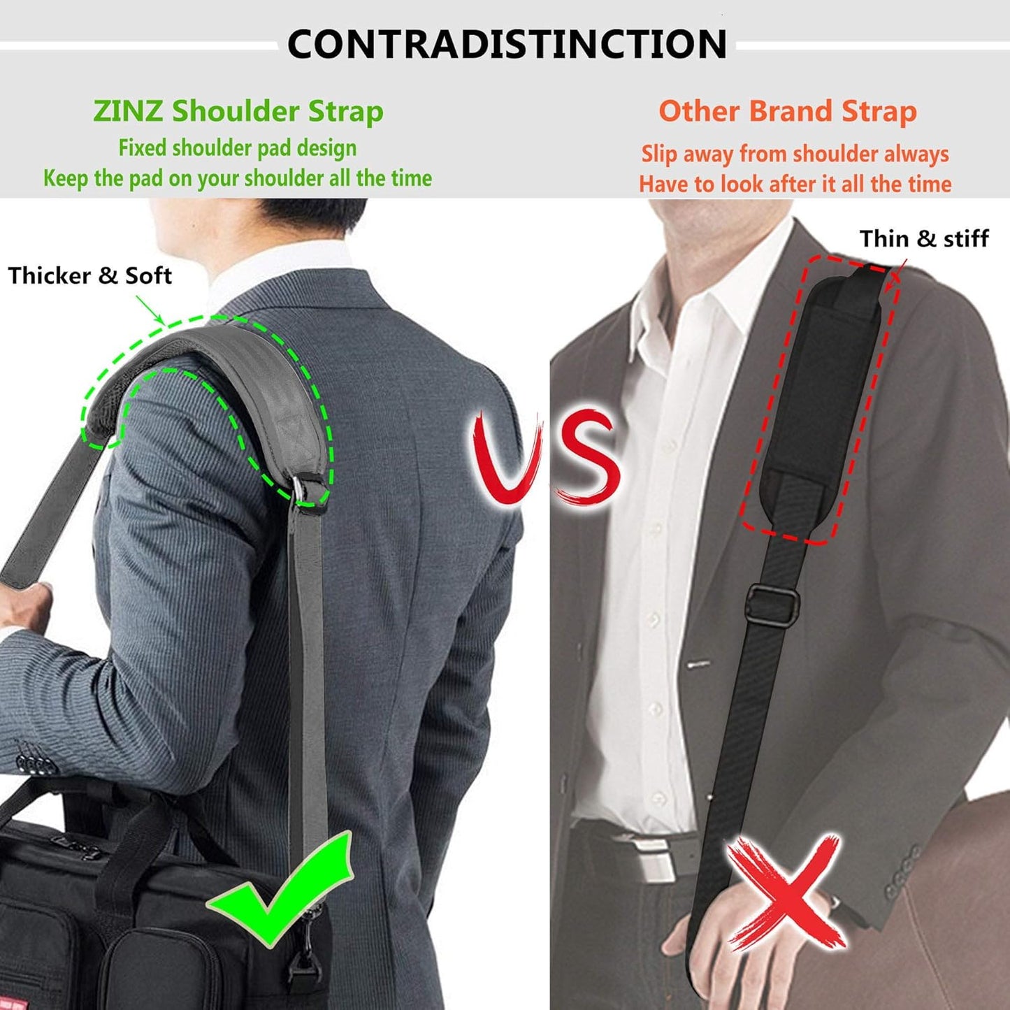 ZINZ Shoulder Strap, 57" Padded Adjustable Shoulder Bag Straps Replacement for Bags with D-ring (G02Y01)