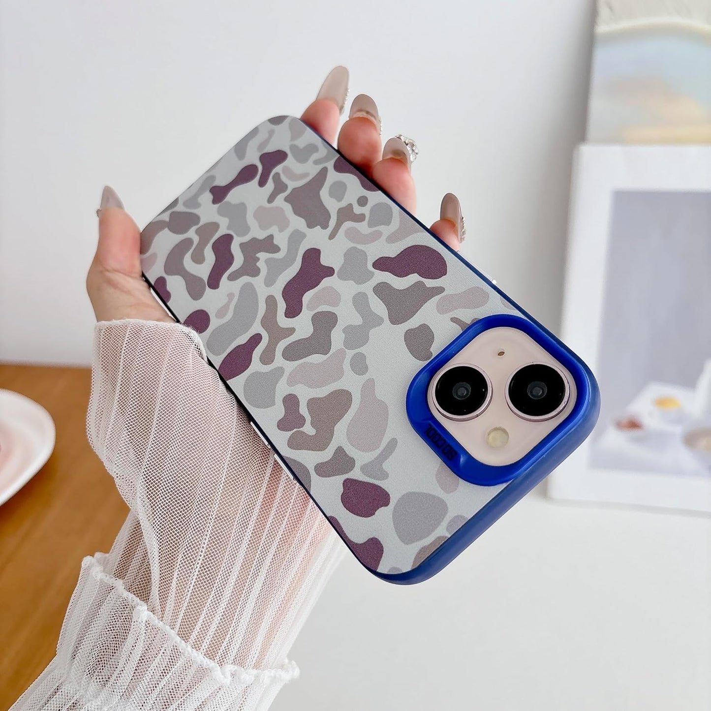 for iPhone 15 Case, Vintage Camo Pattern Design for Men Boys Teens, Cool Camouflage Shockproof Protective Cover for Girls Women - Blue