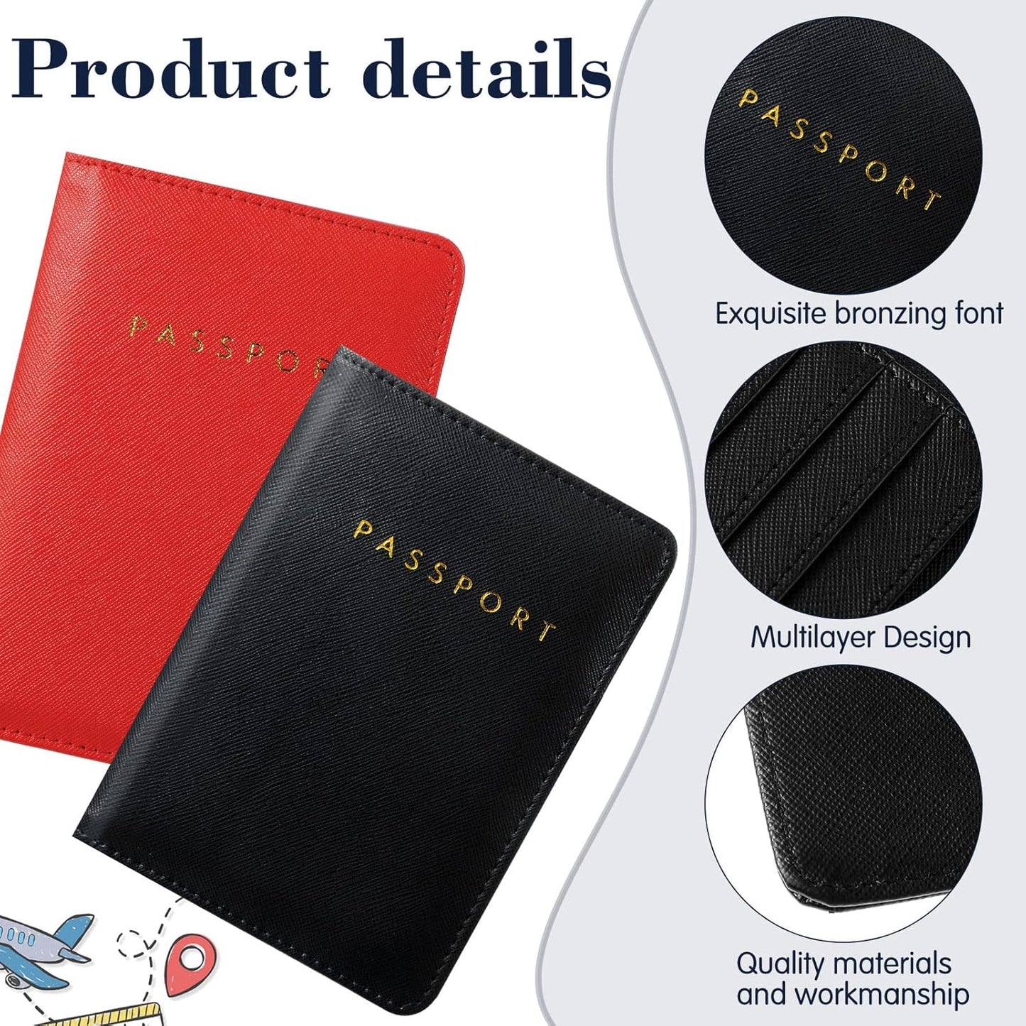 Frienda 2 Pieces Bridal Passport Covers Holder Waterproof Leather Holder Covers Travel Wallet Passport Case for Women and Men