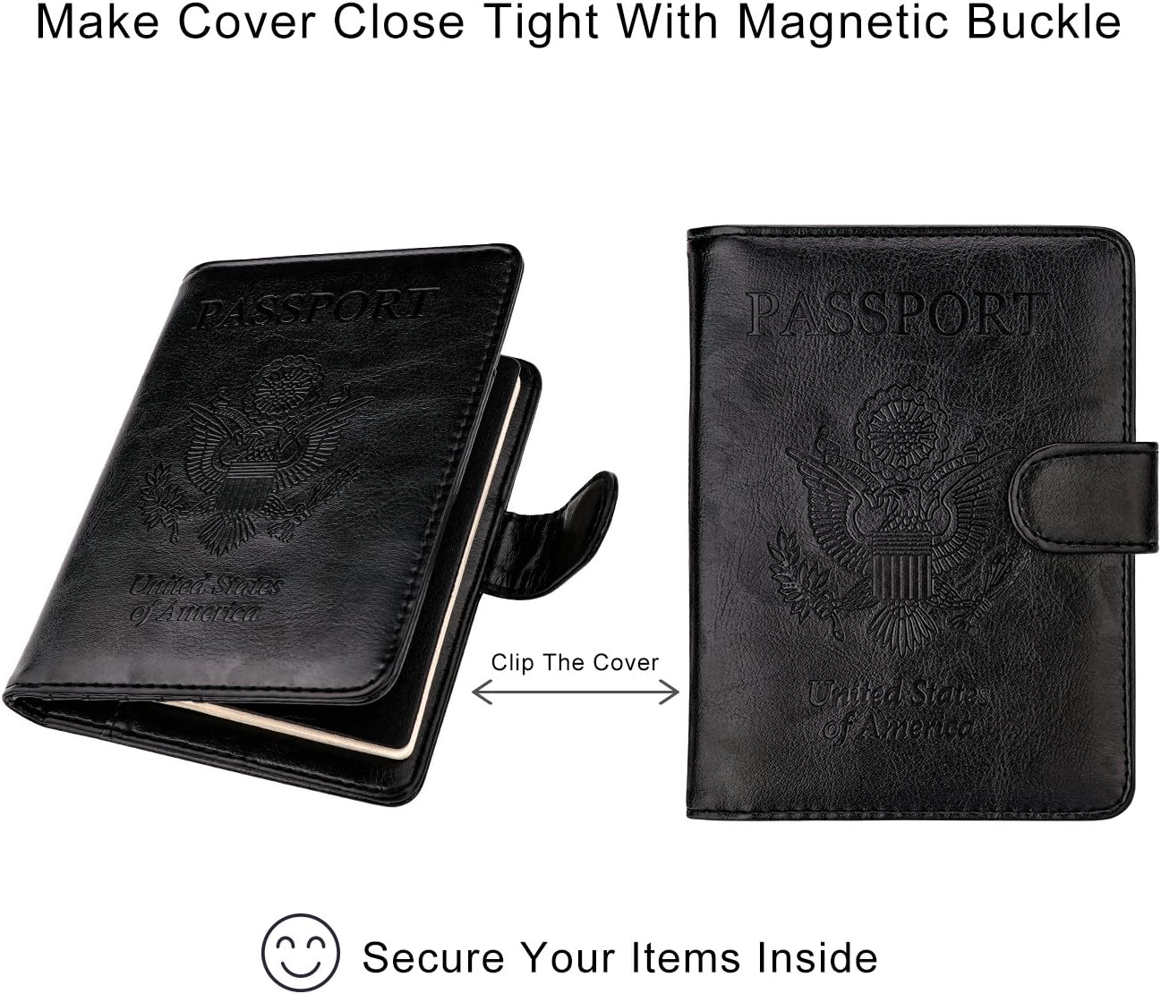 WALNEW Passport Holder for Travel, RFID Passport Cover Wallet for Women Men, PU Leather Passport Book Card Holder Case with Pen, Travelling Essentials for Flying