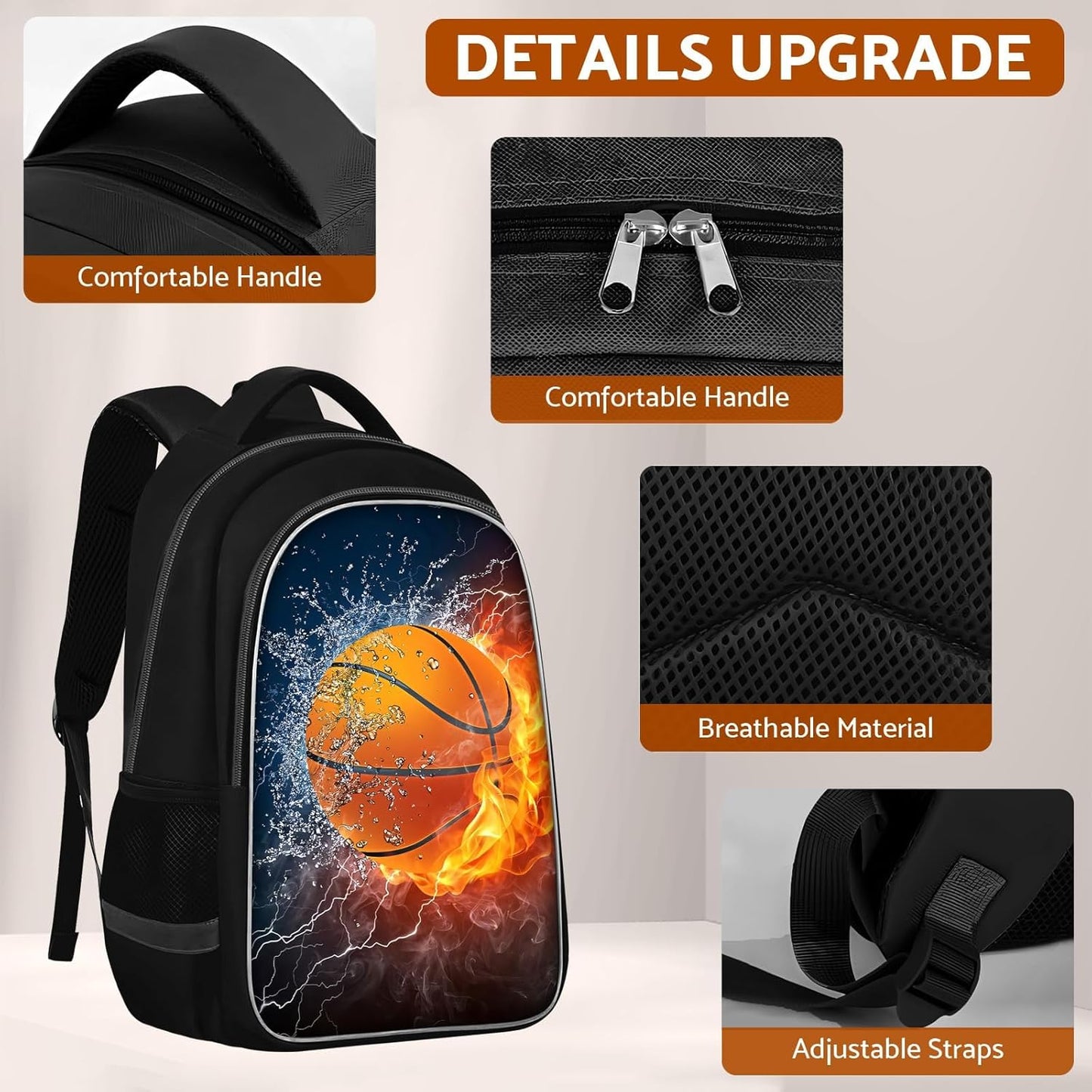 School Backpack for Boys - Basketball Boys Backpack for Kids Children Elementary Middle School - 17 Inch Sport Bookbag Travel Back Pack for Ages 6-14