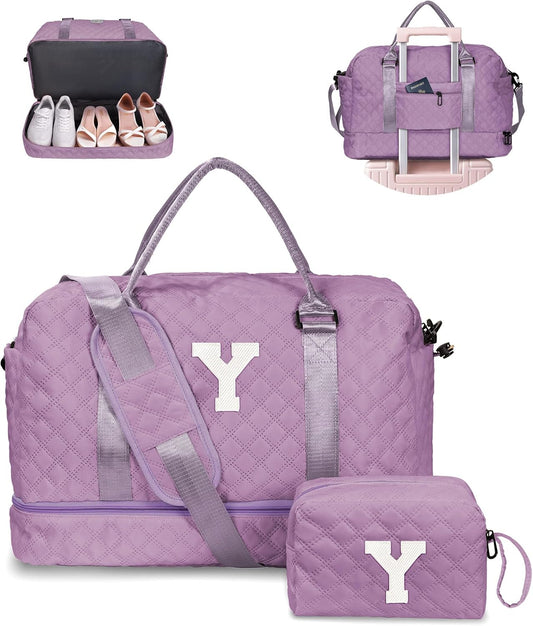 Voguewood Women's Personalized Weekender Bag with Shoulder Strap & Travel Makeup Bag Gift for Friend Sister