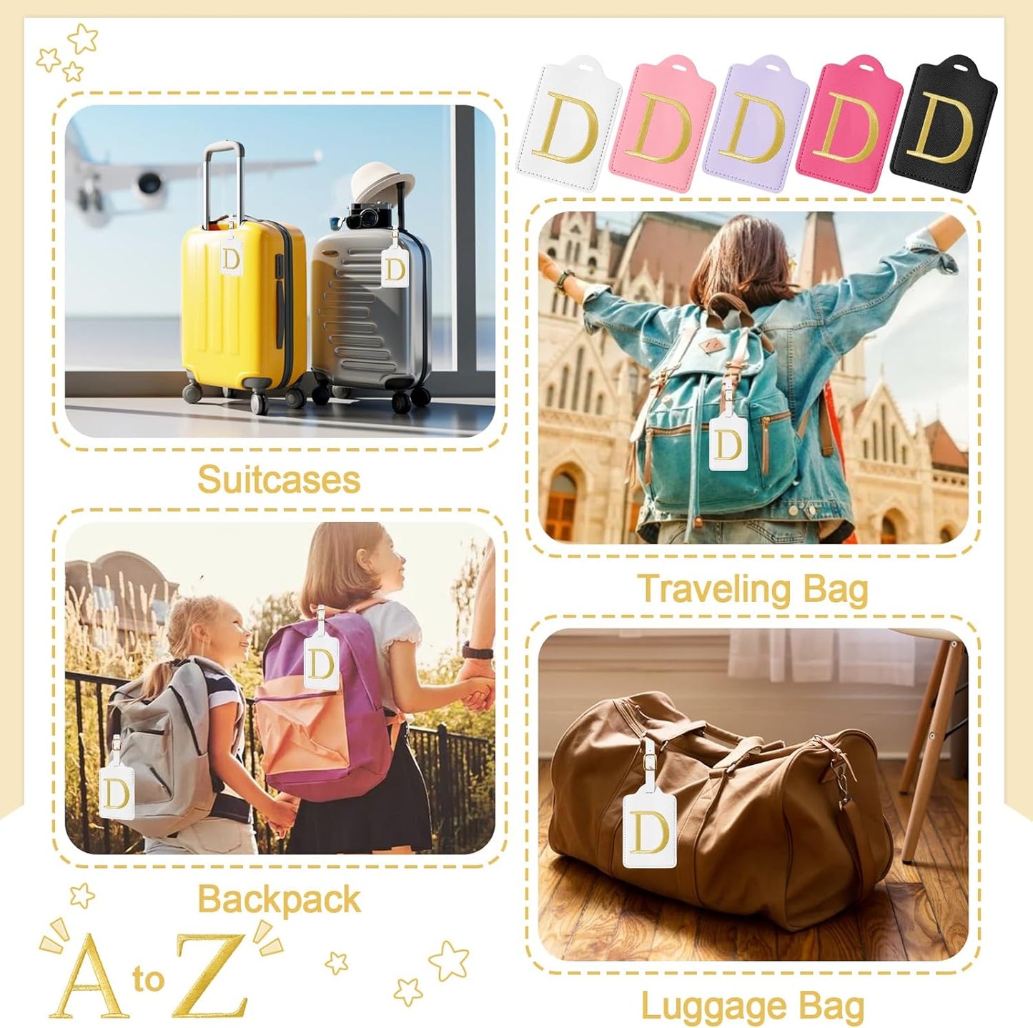 Initial Letter Luggage Tags for Suitcases, Embroidered Monogrammed Suitcase Luggage Identifier Name