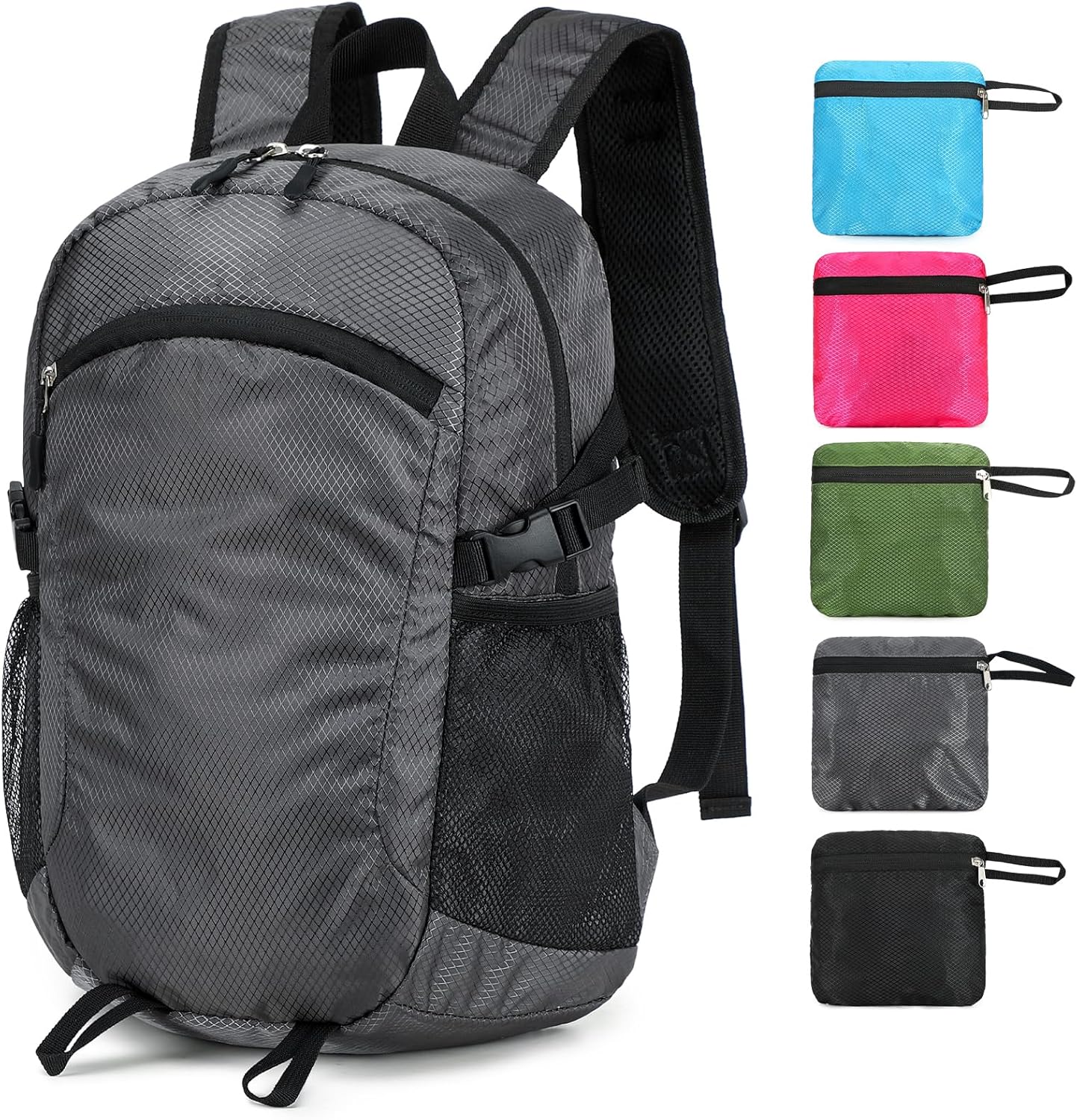 Small Hiking Backpack 15L Travel Lightweight Hiking Packable Daypack Water-Resistant Foldable Backpacks for Women Men Camping (Grey)
