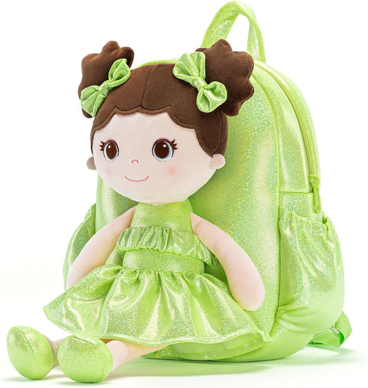 Lazada Toddler Backpack - Baby Girl Gifts Curly Fingerprints Plush Doll Dress Backpack - Fashion Girls Curly Rolled Fingerprints Series - Fluorescent Green 11 Inches