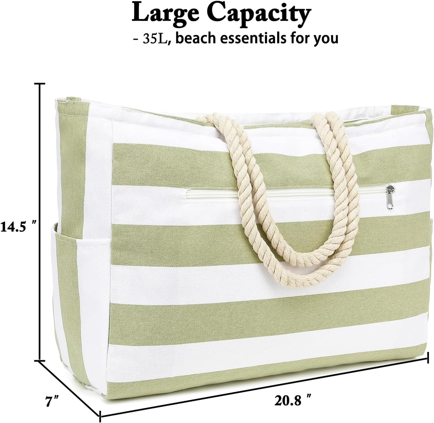 Large Beach Bag for Women, Waterproof Travel Tote Bag with Lunch/Wet Pocket for Weekender, Sandproof, Zipper Closure