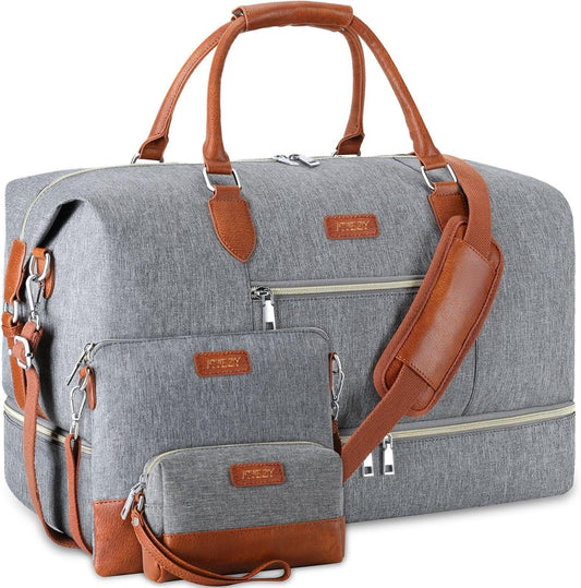Weekender Bag for Women, Travel Duffel Bag Carry On Overnight Bag with Shoe Compartment Large Nylon Travel Weekend Tote Bag