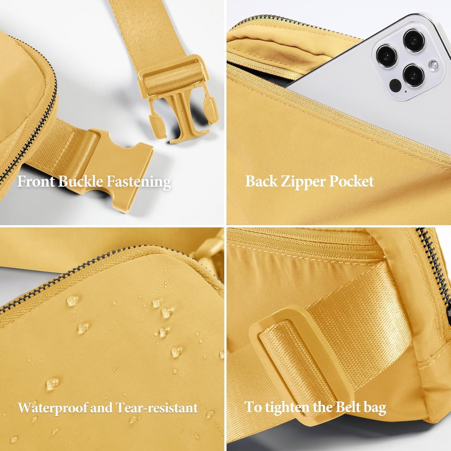 ODODOS Unisex Mini Belt Bag with Adjustable Strap Small Fanny Pack for Workout Running Traveling Hiking, Buff Yellow