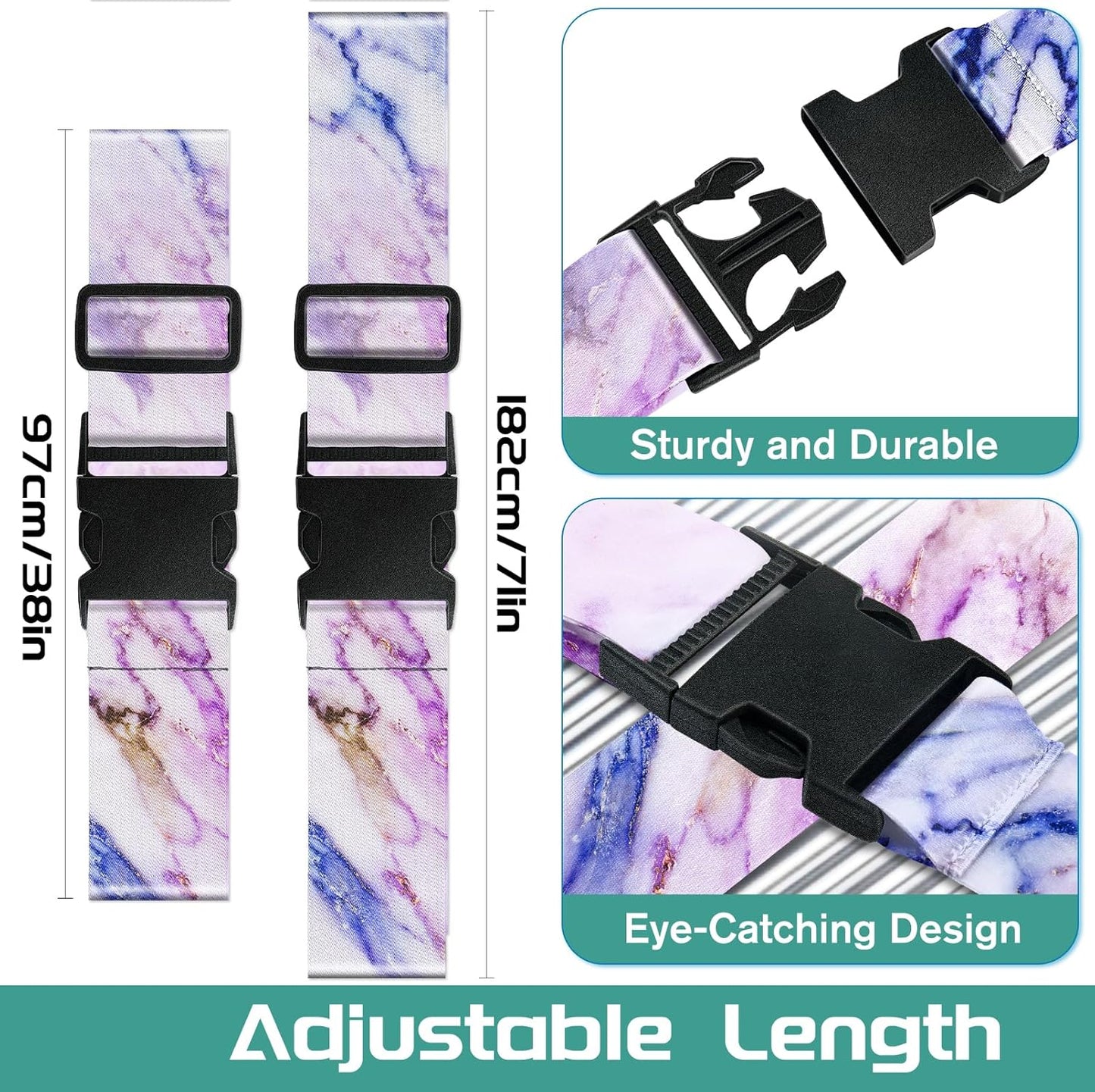 Slohif Luggage Straps for Suitcases Travel Belt Accessories Luggage Connector Identifiers Over Handle with Buckle Unique Nylon Adjustable Strap for Sleeping Bag Car Seat Purple Marble(2 Pack)