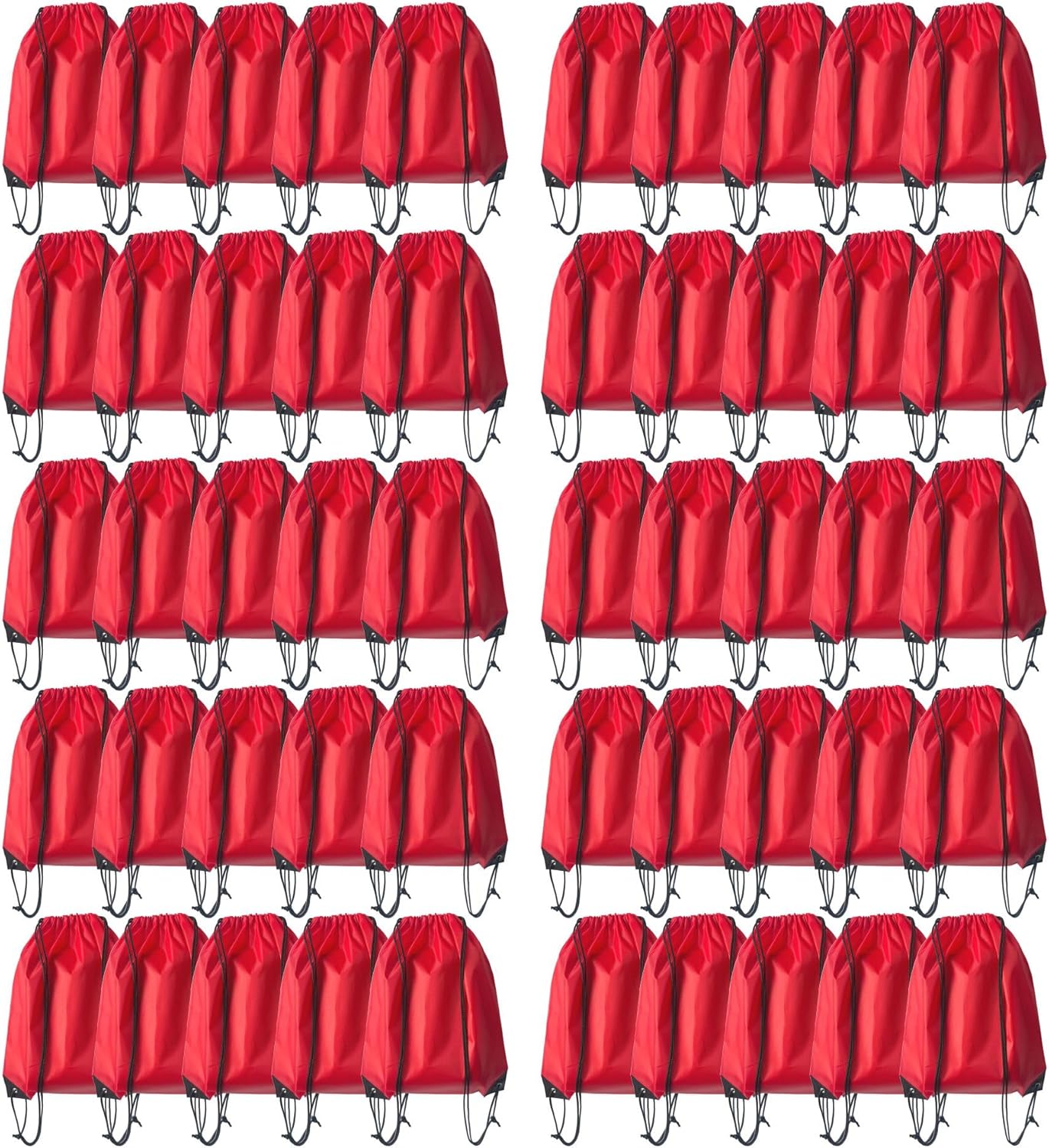 Drawstring Backpack Bulk 50 Packs Draw String Bags for Gym Sports Trip Pedestrianism Cinch Sack DIY for Women Men (red)