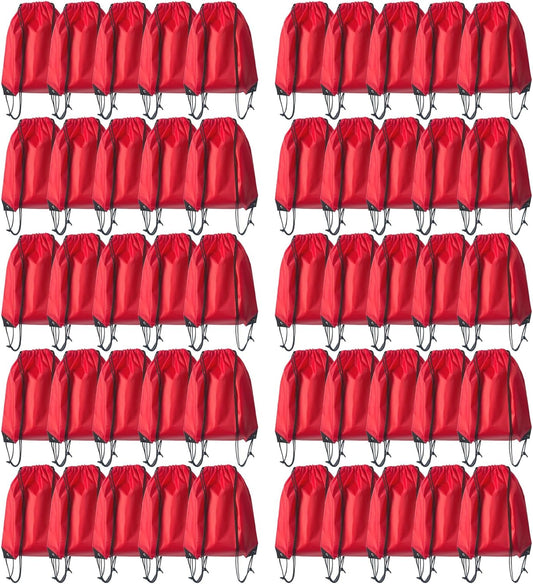 Drawstring Backpack Bulk 50 Packs Draw String Bags for Gym Sports Trip Pedestrianism Cinch Sack DIY for Women Men (red)