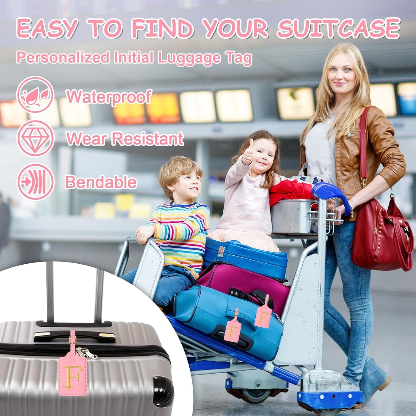 Initial Letter Luggage Tags for Suitcases, Embroidered Monogrammed Suitcase Luggage Identifier Name
