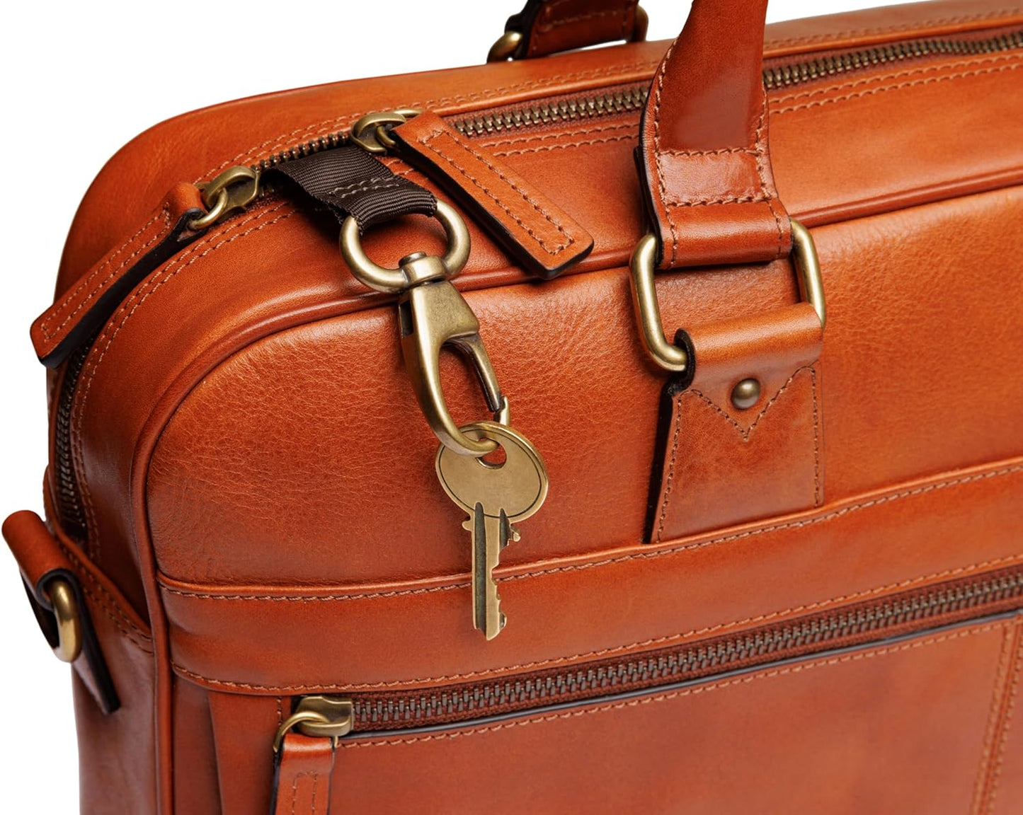 Bosca Real Leather Messenger Bag for Men - Dolce Italia Vegetable-Tanned Leather with RFID Pocket For Work & Travel - Fits 16" Laptops - Exterior Zipper Pockets, & Trolley Strap Amber Brown