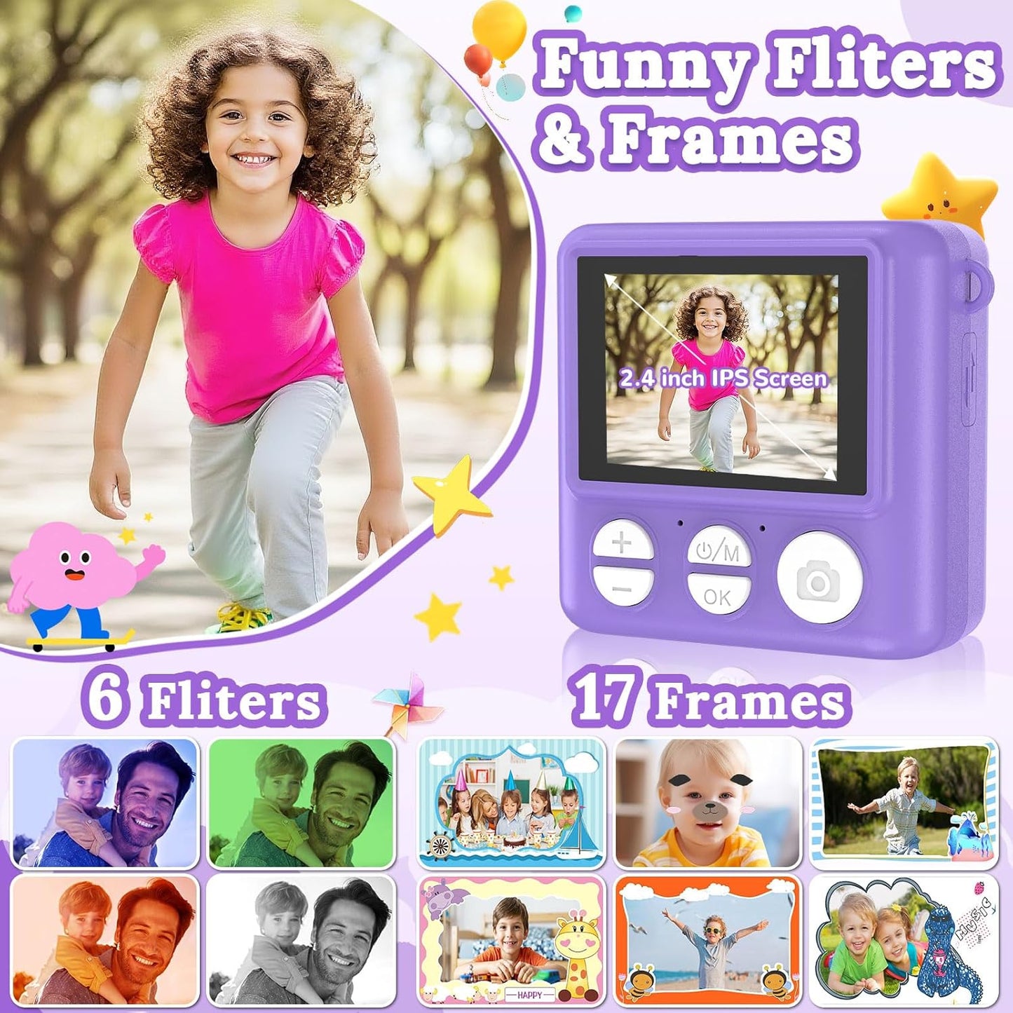 Kids Camera Instant Print, HD Digital Video Recorder with 32GB SD Card, Gifts for 3-12 Year Old Girls and Boys, Portable Toy for Toddlers and Kids - Purple