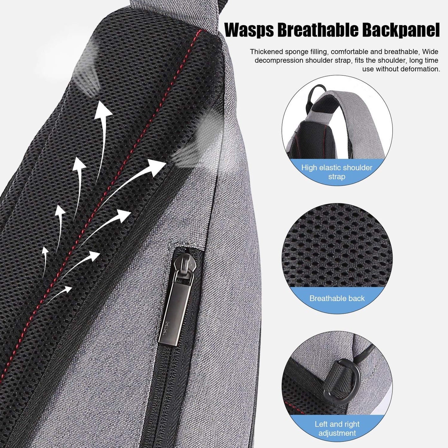 mixi Sling Bag Men Backpack Unisex One Shoulder Bag Hiking Travel Backpack Crossbody with USB Port