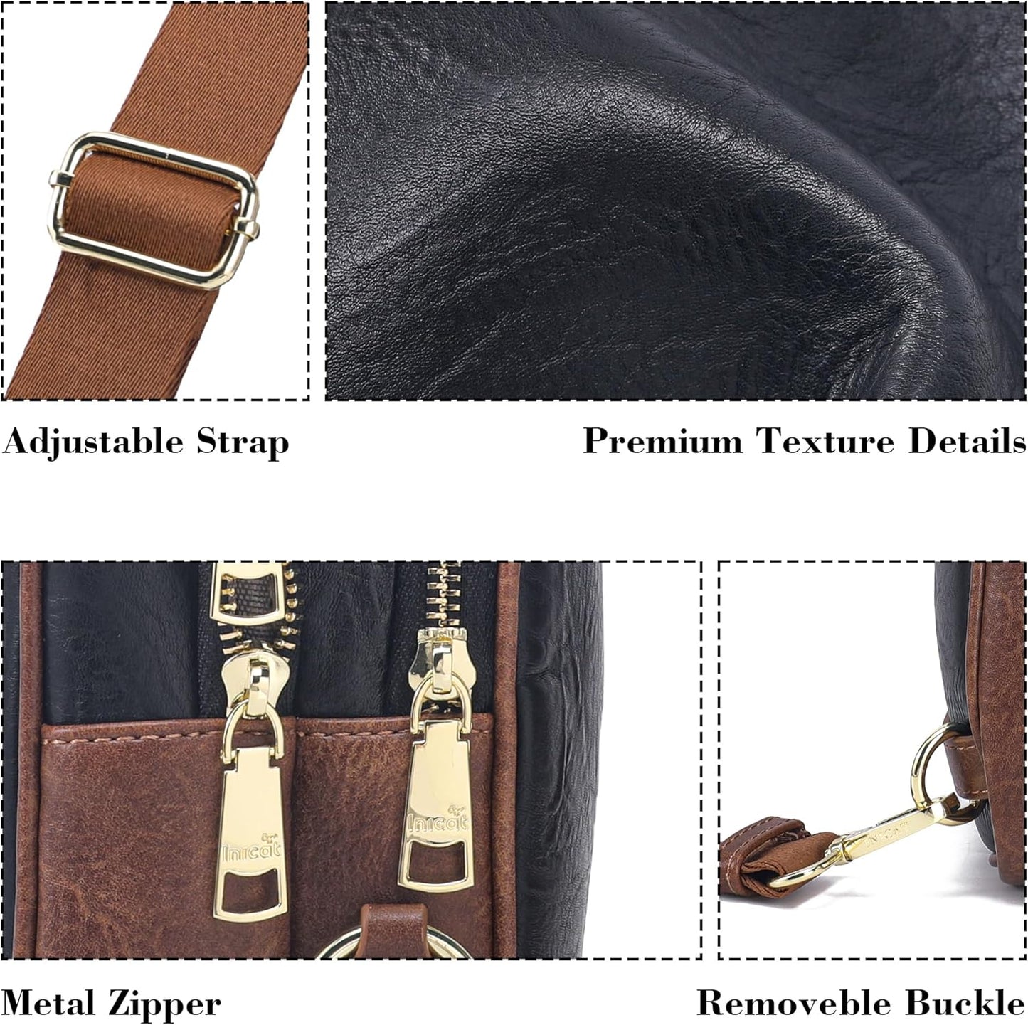 INICAT Crossbody Sling Bags Travel Cross Body Purses Faux Leather Fanny Packs Chest Bag for Women