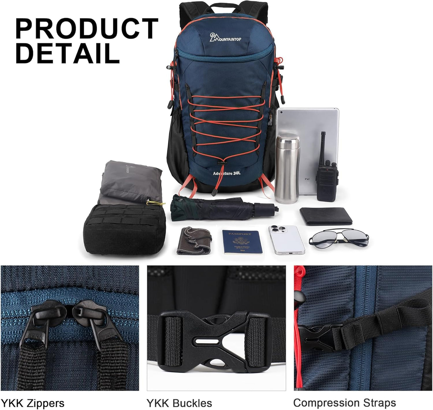 MOUNTAINTOP Hiking Backpack,25/30L Camping Backpack, Men Women Hiking Daypack Lightweight Travel Backpack for Climbing