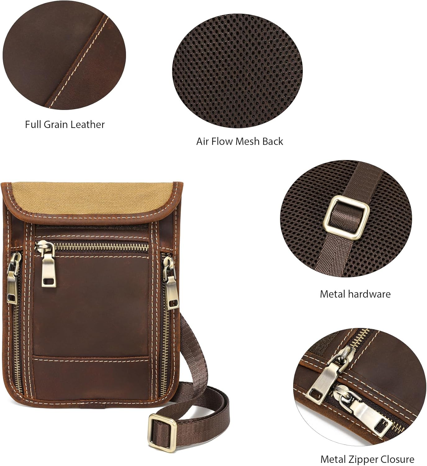 LANNSYNE Full Grain Leather Travel Wallet, Leather Cell Phone Belt Bag, Waist Pack Pouch, Neck Wallet Travel Pouch and Passport Holder for Men and Women Keep Valuables Safe