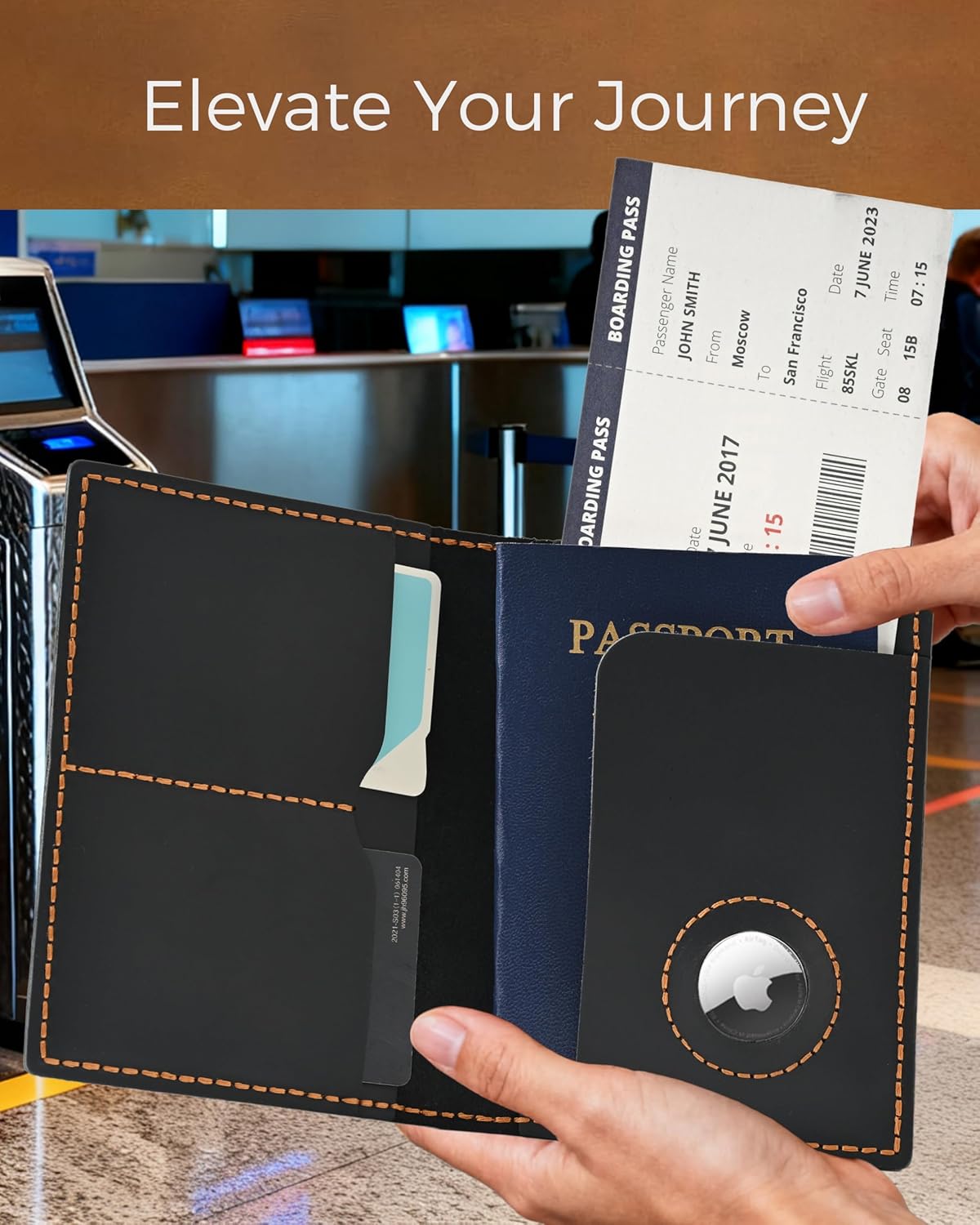 Passport Holder for Travel, Airtag Genuine Leather Passport Holder, Passport Cover Wallet Case for Women Men, Travel Essentials Gift, Black