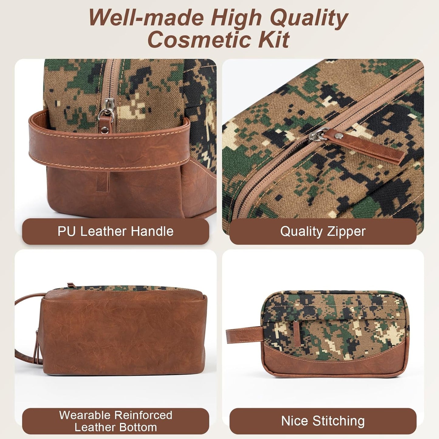 Travel Toiletry Bag for Men, Hanging Toiletry Organizer, Water Resistant Shaving Kit with Large Capacity for Travel Accessories (Camo-Green, Medium)