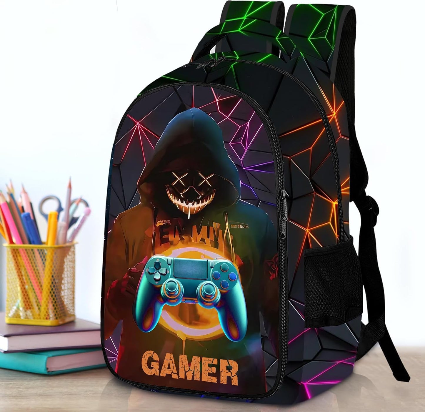 Game Backpack Set for Boys, Gaming Backpack 3 Pack, Boys Lunch Box, and Pencil Bag for Kids, 17"