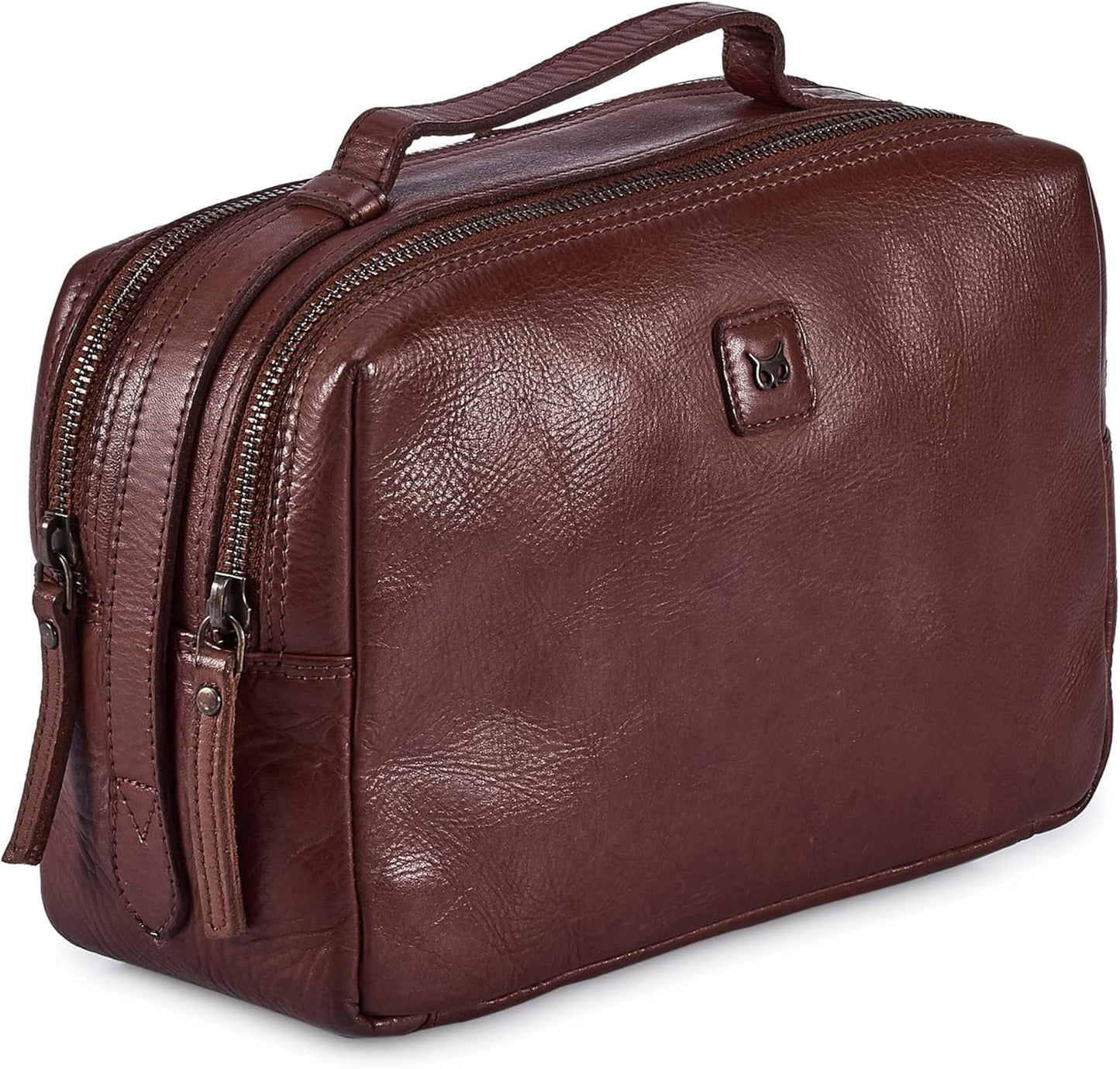 Real Leather Toiletry Bag Dopp Kit for Men Women Travel Shaving Pouch Organiser Double Compartment Cosmetic